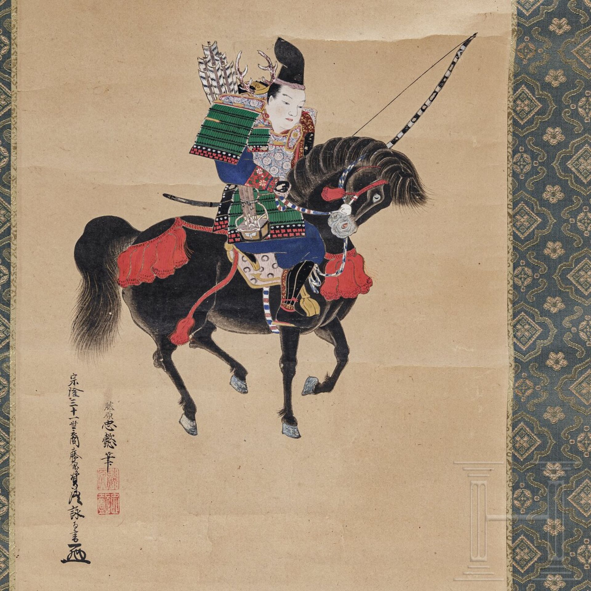 Zwei japanische Kakemono-Rollbilder mit Samurais, Edo-/Meiji-Zeit - Image 2 of 5