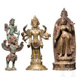 Drei Bronzefiguren indischer Gottheiten, Indien, 19./20. Jhdt.