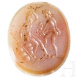 Gemme mit Präsentation des Dionysoskindes durch Hermes an Silenos, griechisch, 4. Jhdt. v. Chr.