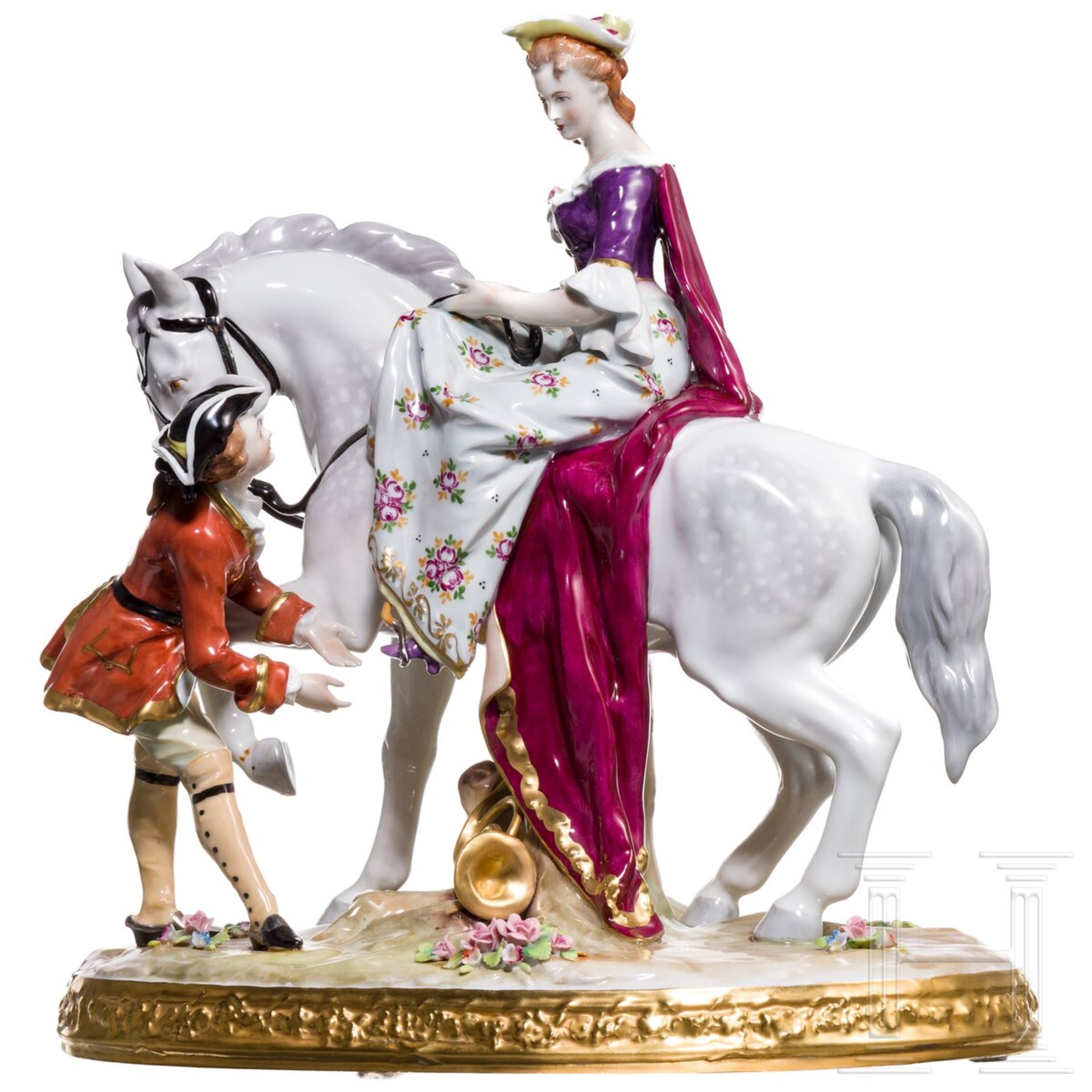 Porzellanfigur einer Reiterin, Sitzendorf, 20. Jhdt.