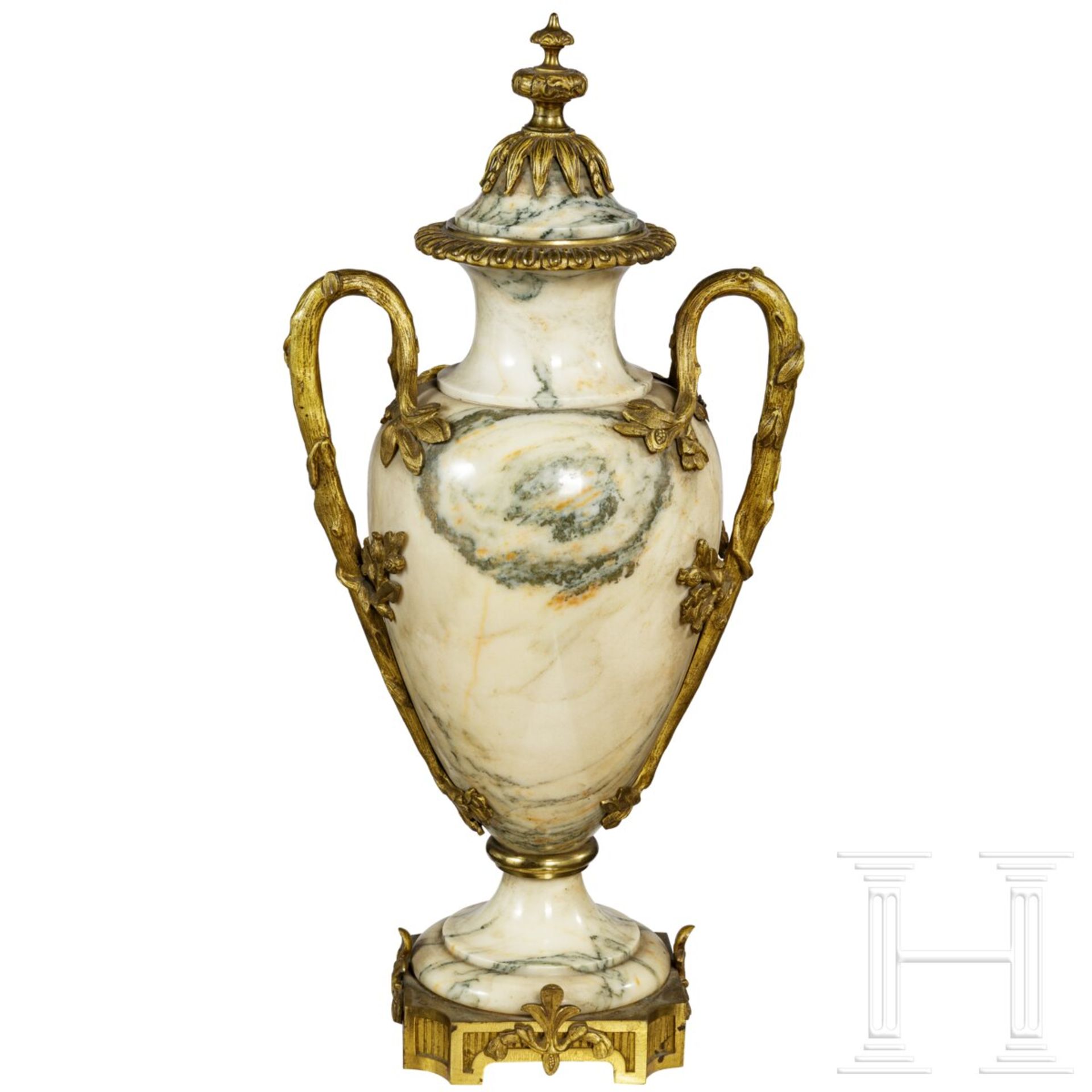 Große Marmorvase mit vergoldeter Bronzemontierung, wohl Frankreich, um 1890