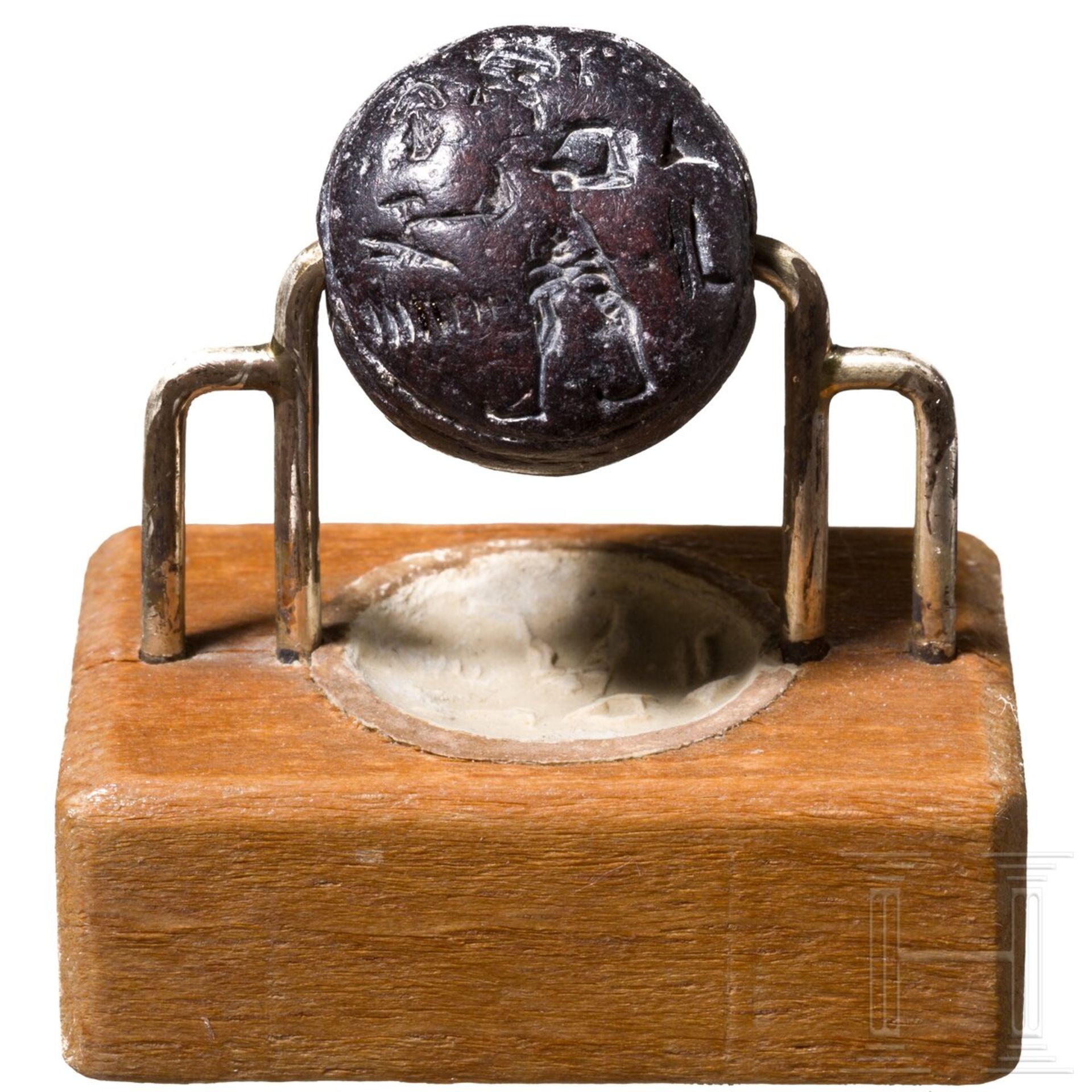 Siegel aus schwarzem Stein, posthethitisch, Ende 2. - frühes 1. Jtsd. v. Chr.