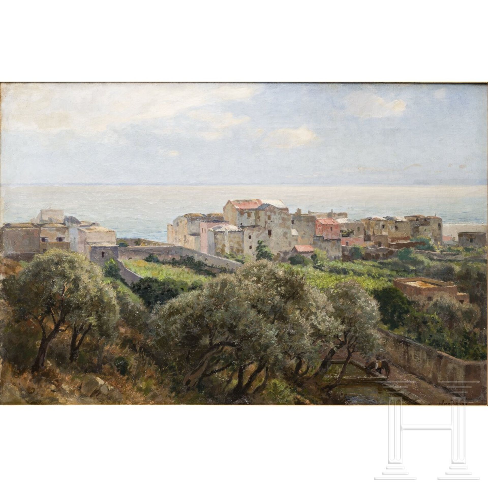 Max Roman, Eine Küstenstadt bei Mittagssonne, deutsch, um 1900