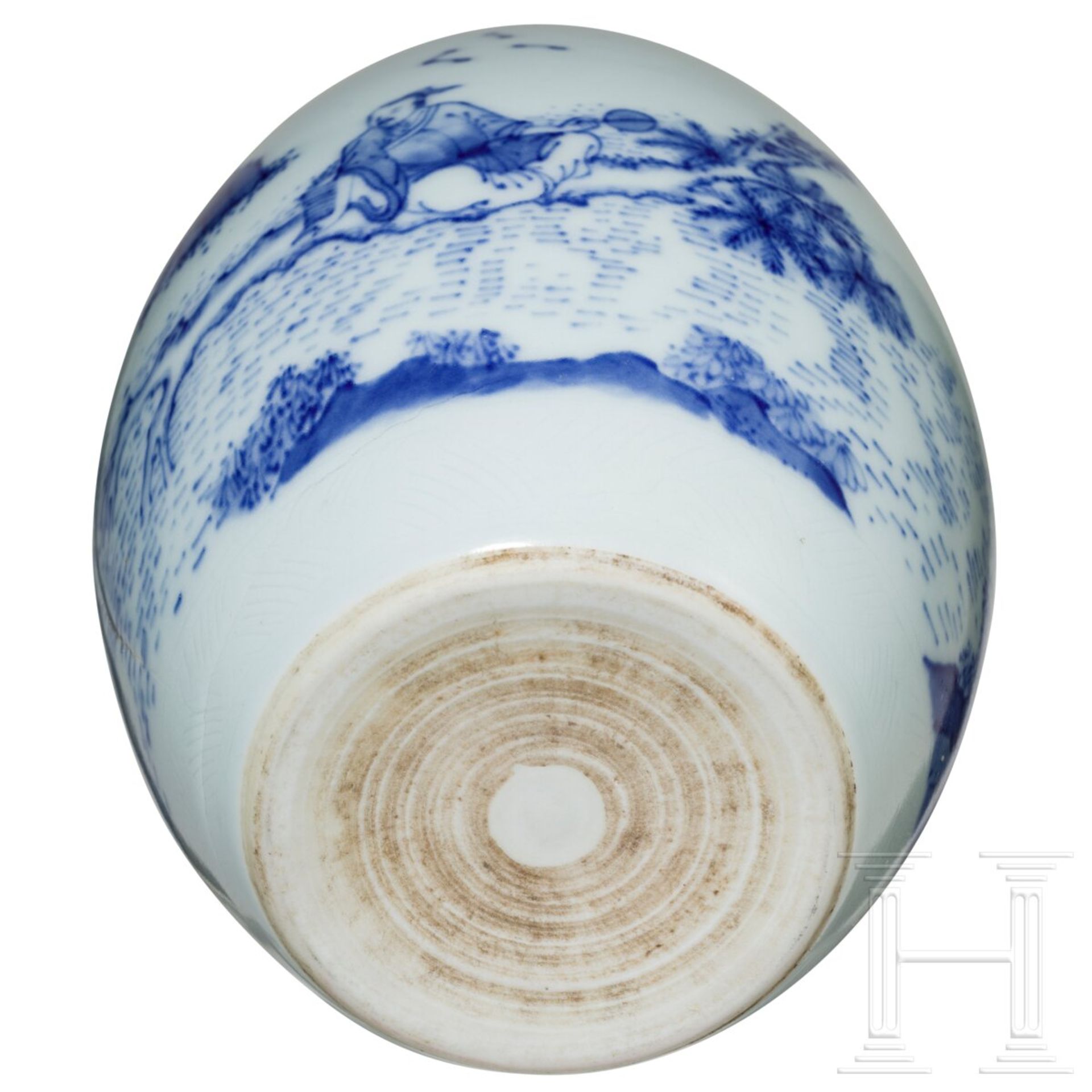 Blau-weiße Vase mit Gelehrtenszene, China, wahrscheinlich Kangxi-Periode (1661 - 1722) oder später - Bild 5 aus 14