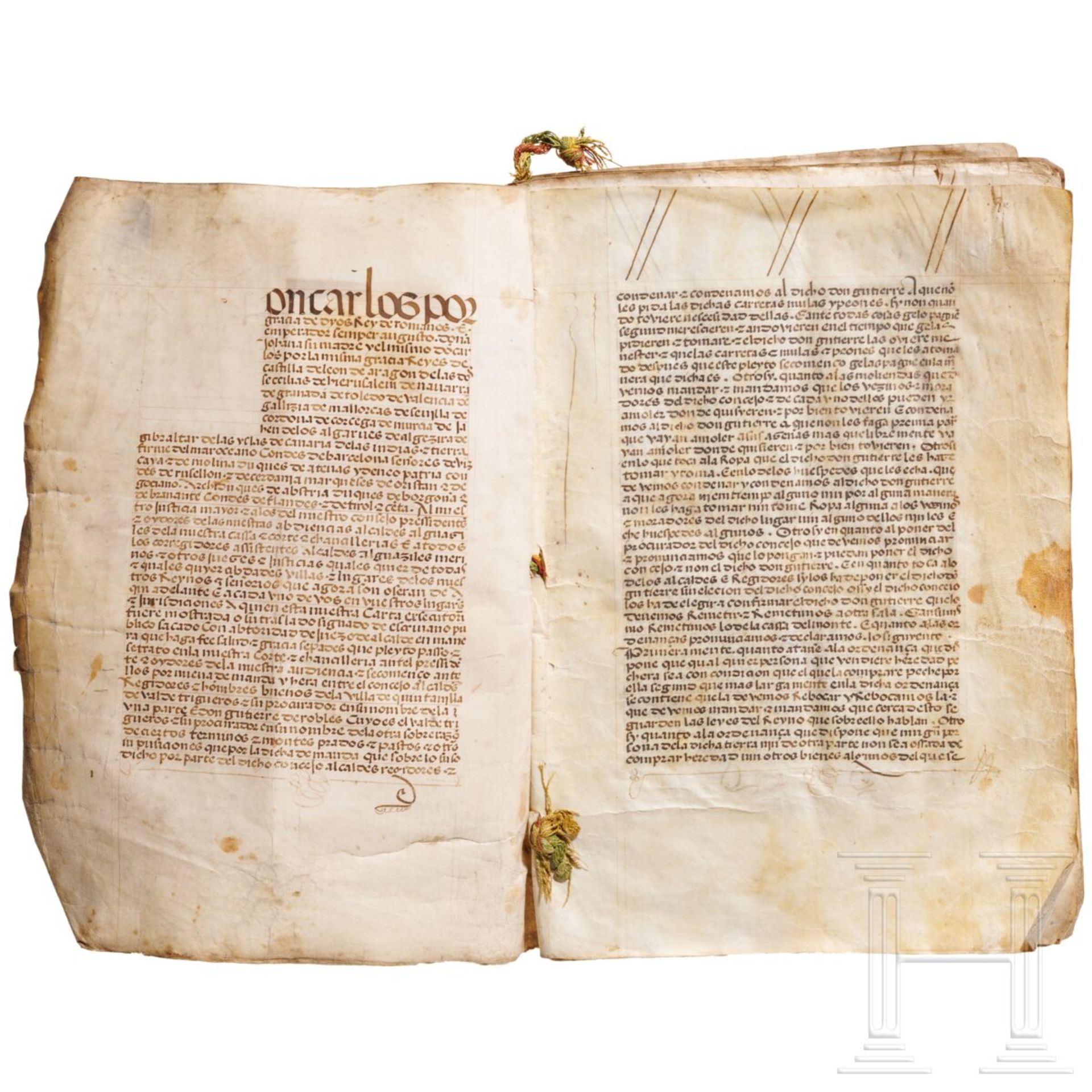 Dokument zur Familie Robles unter Karl V., datiert 1528 - Image 2 of 5