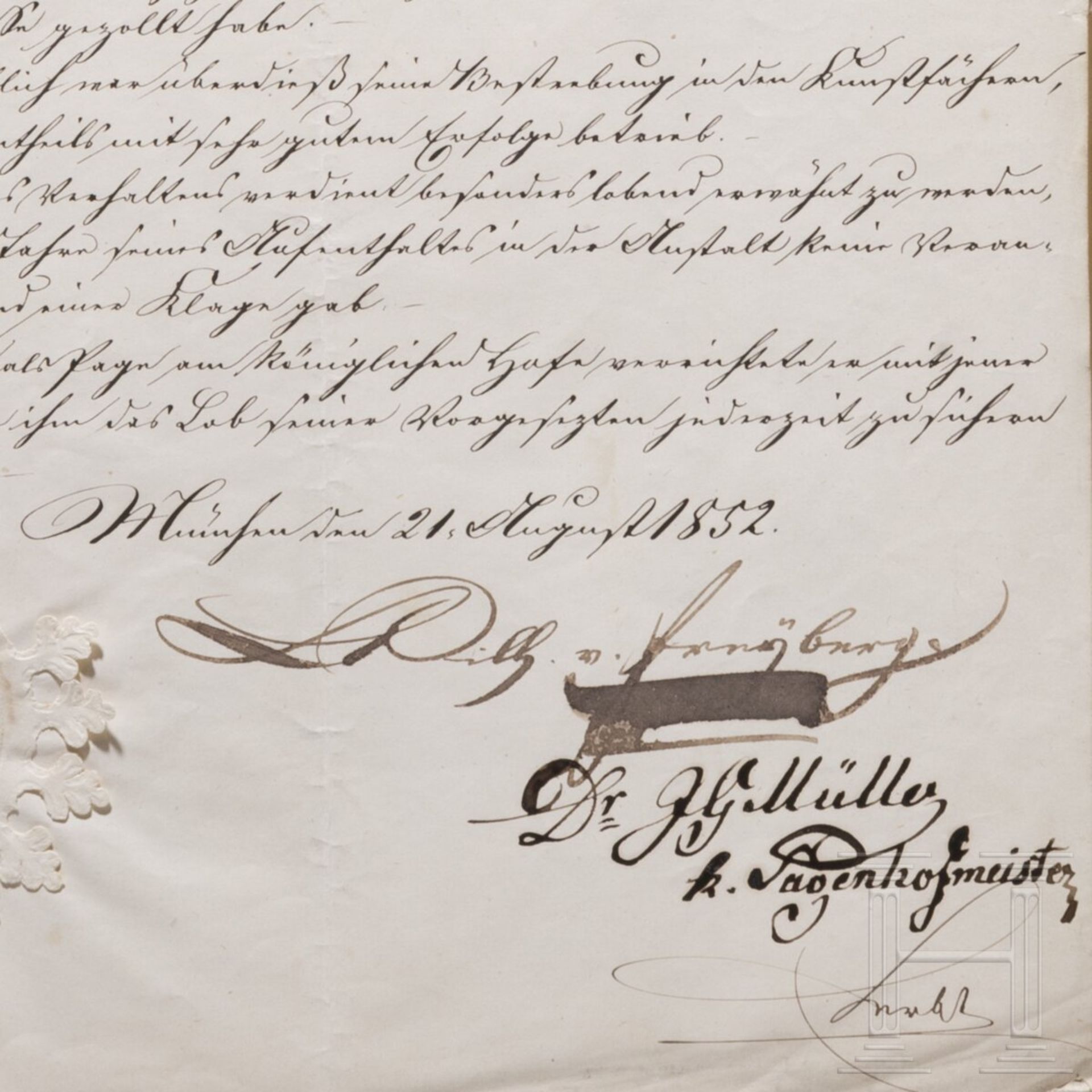 König Maximilian II. - Patent zum Unterlieutenant für Johann Freiherr von Hertling und weiteres Schr - Bild 2 aus 2