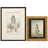 Zeitgenössisches Aquarell von Napoleon und Stich von Ney