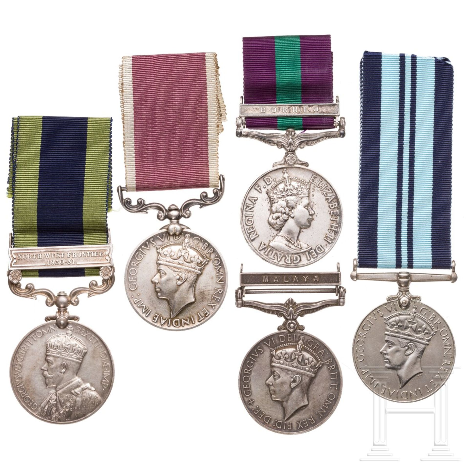 Fünf silberne Medaillen, Britisch Indien, 20. Jhdt.