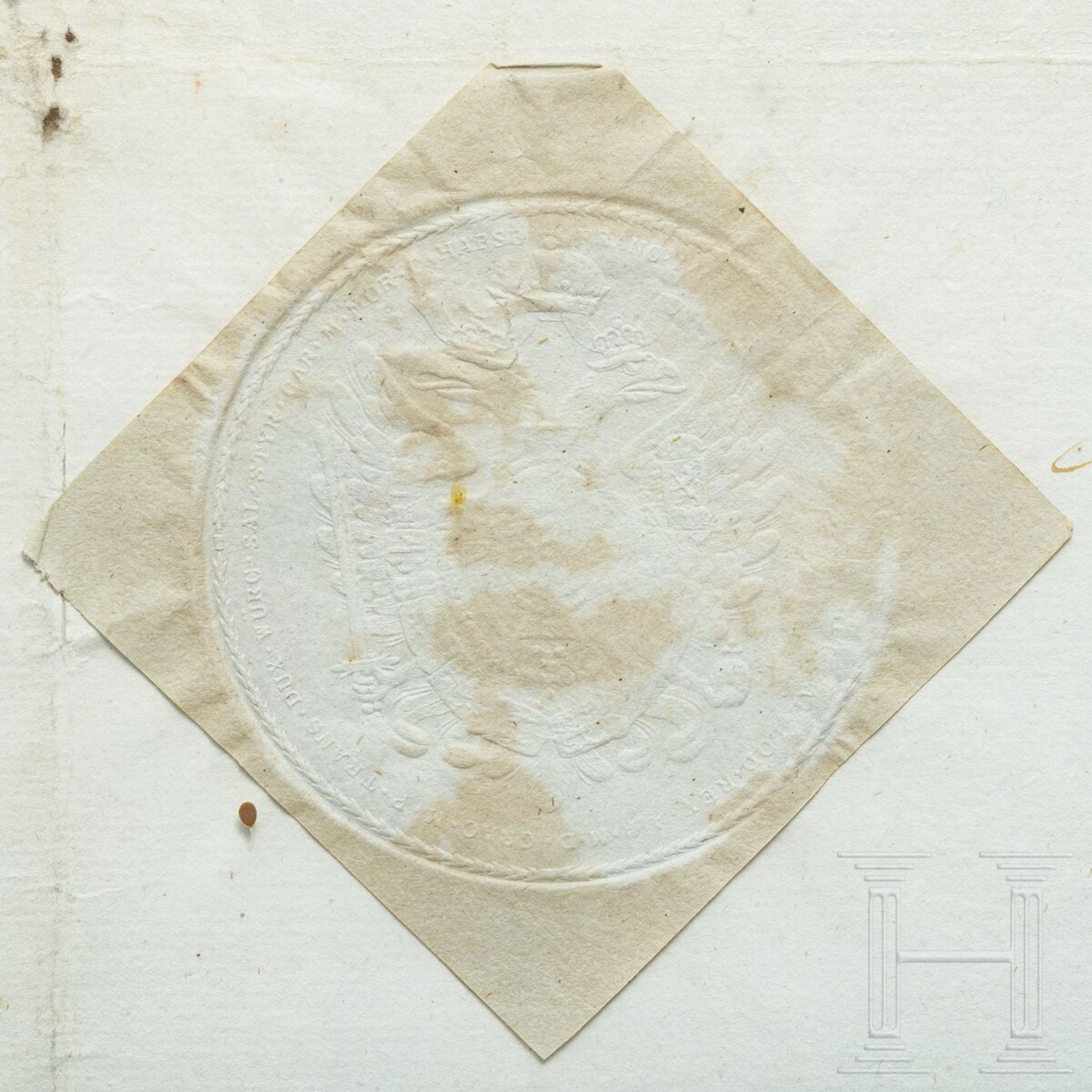 Urkunde für den Grafen Wenzel von Klenau, Regierungszeit Kaiser Franz I. (1804 - 1835), und zwei Bro - Image 3 of 9