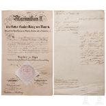 König Maximilian II. - Patent zum Oberlieutenant für Johann Freiherr von Hertling und weiteres Schre