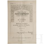 Ernennungsurkunde zum Oberleutnant im "bosn. herc. Infanterieregiment Nr. 1", datiert 8.2.1916