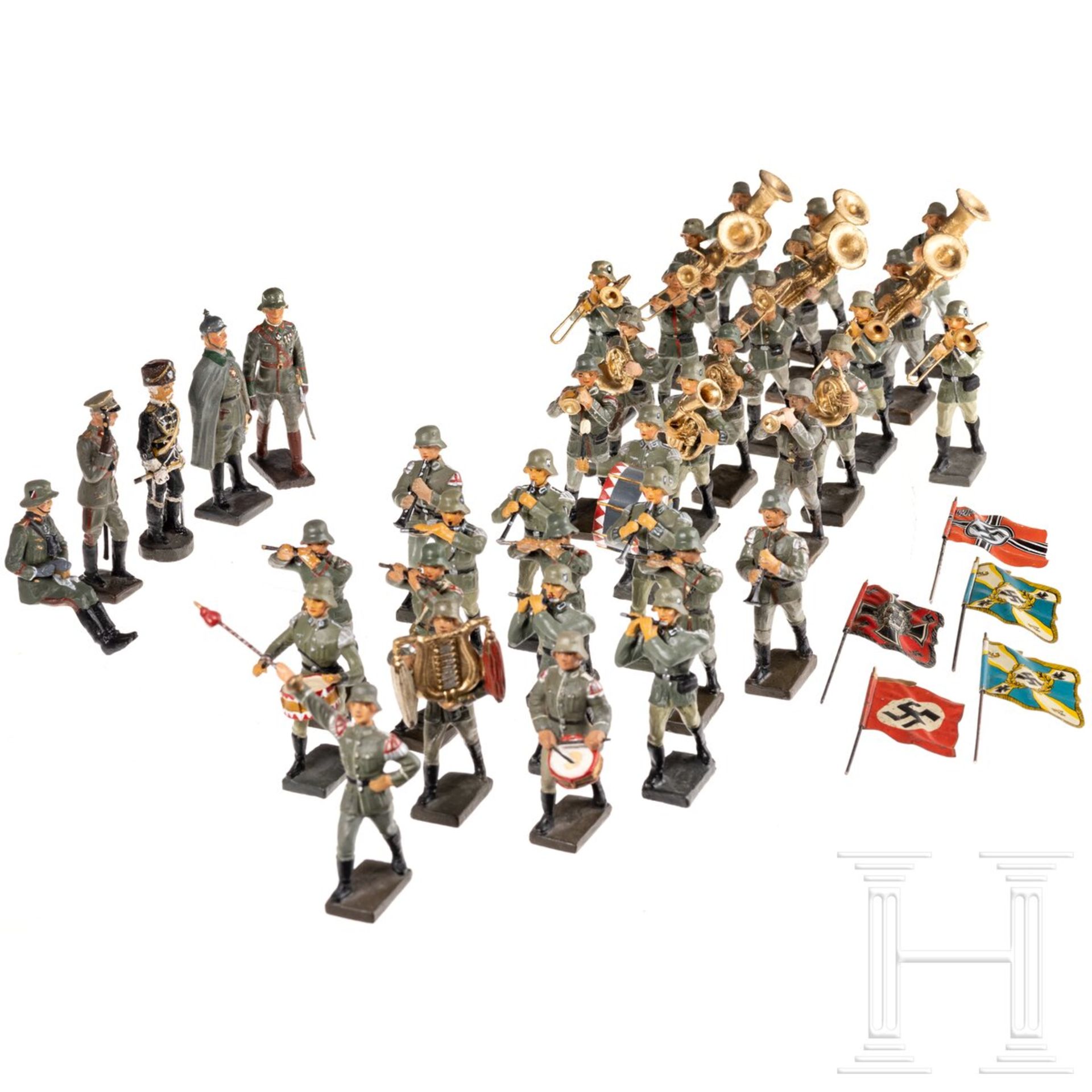 Großer Duscha-Lineol/Elastolin Heeresmusikzug mit Offizieren und fünf Blechfahnen  - Bild 3 aus 4