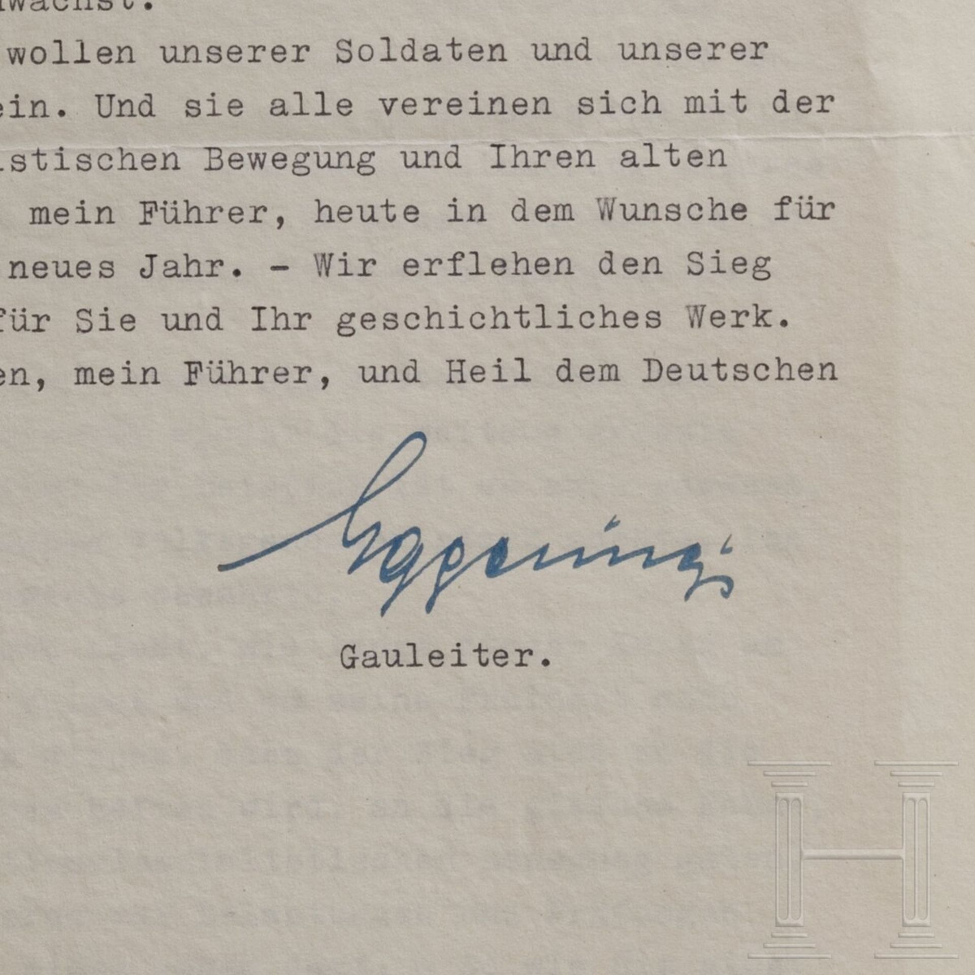 Gauleiter Joachim Albrecht Eggeling (1884 - 1945) - signiertes Glückwunschschreiben zum Jahreswechse - Bild 3 aus 3