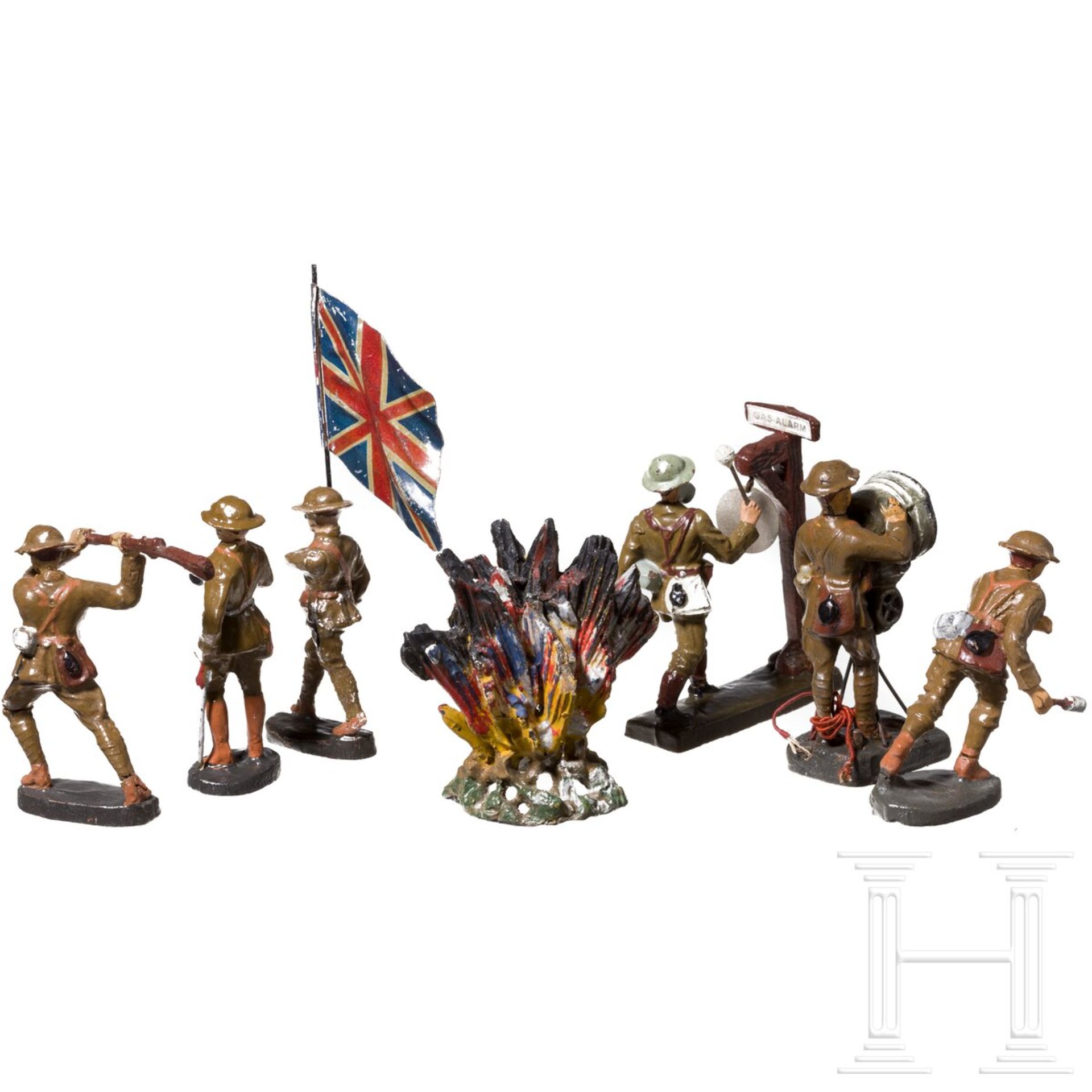 Sechs Elastolin und Lineol englische Soldaten sowie Granateinschlag - Bild 2 aus 3