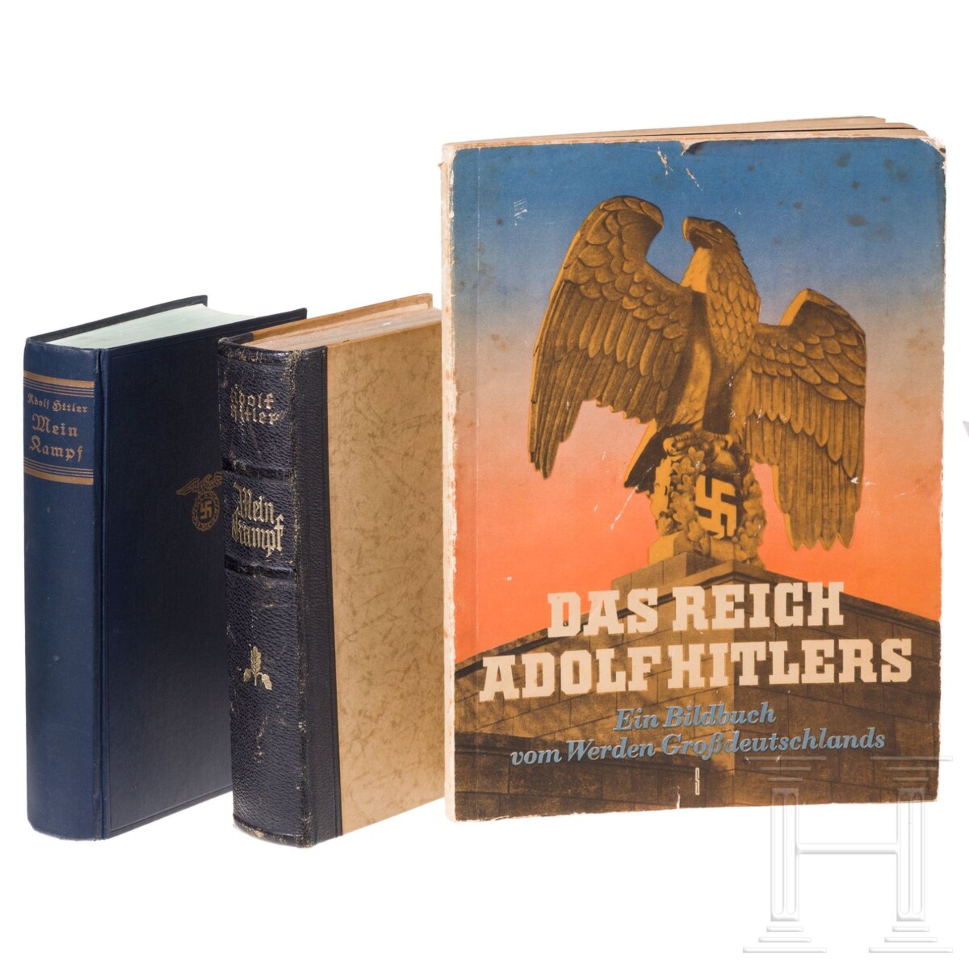 Mein-Kampf-Hochzeitsausgabe von 1940, Ausgabe 1936 mit Einleger vom Eher-Verlag sowie Buch "Das Reic