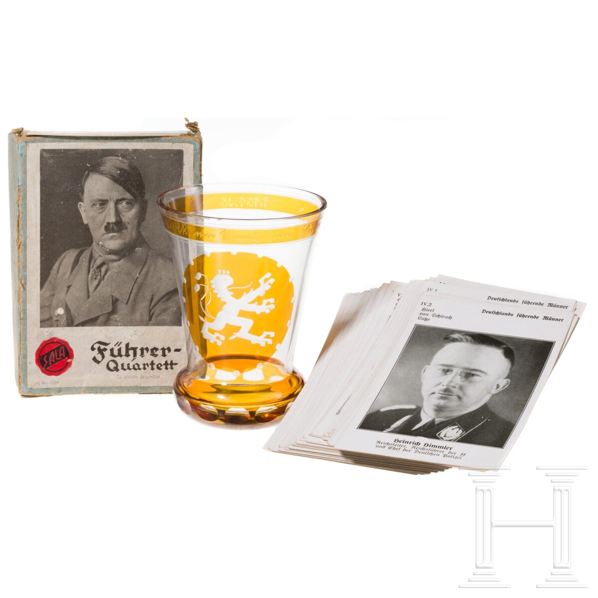 Sala-"Führer-Quartett" sowie Glasbecher "Anschluss des Sudetenlandes 1938"