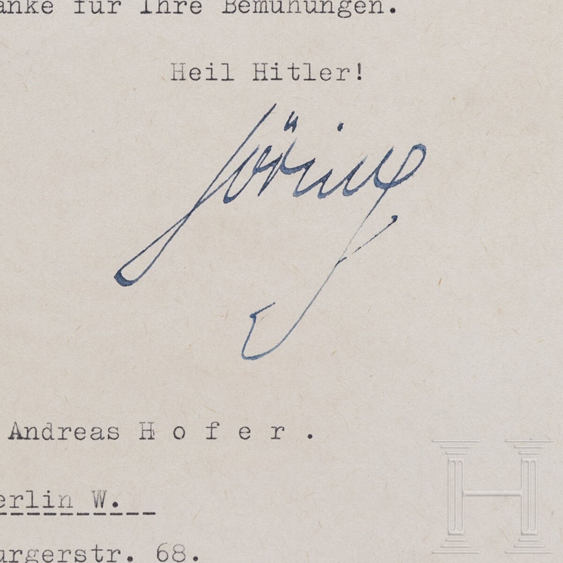 Hermann Göring - Tintenunterschrift auf einem Schreiben an den Kunsthändler Walter Andreas Hofer - Bild 2 aus 2