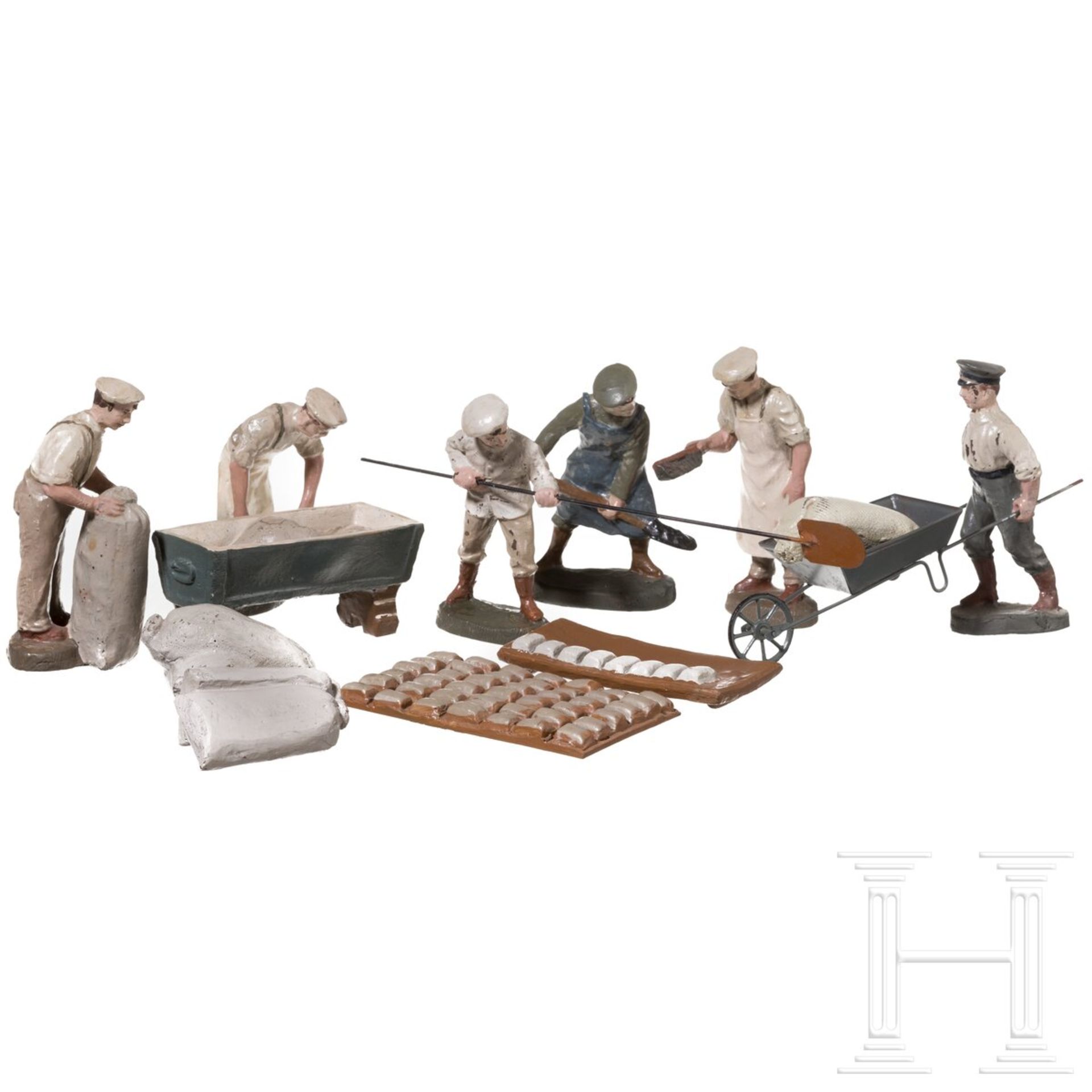 Sechs Bäckereifiguren zur 10 cm-Serie mit Zubehör, Hausser-Germany/Mebanol Mustermodelle