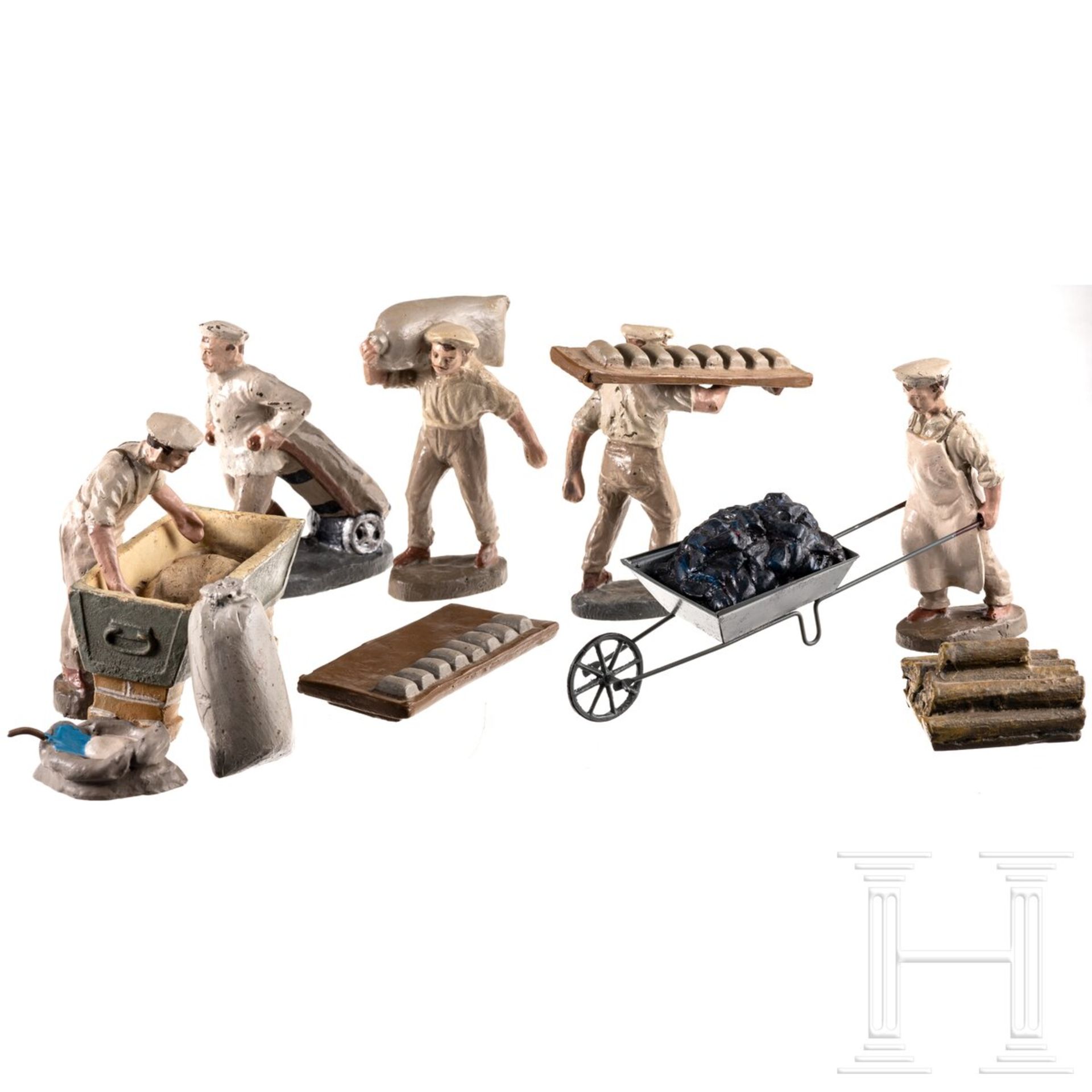 Fünf Bäckereifiguren zur 10 cm-Serie mit Zubehör, Hausser-Germany/Mebanol Mustermodelle