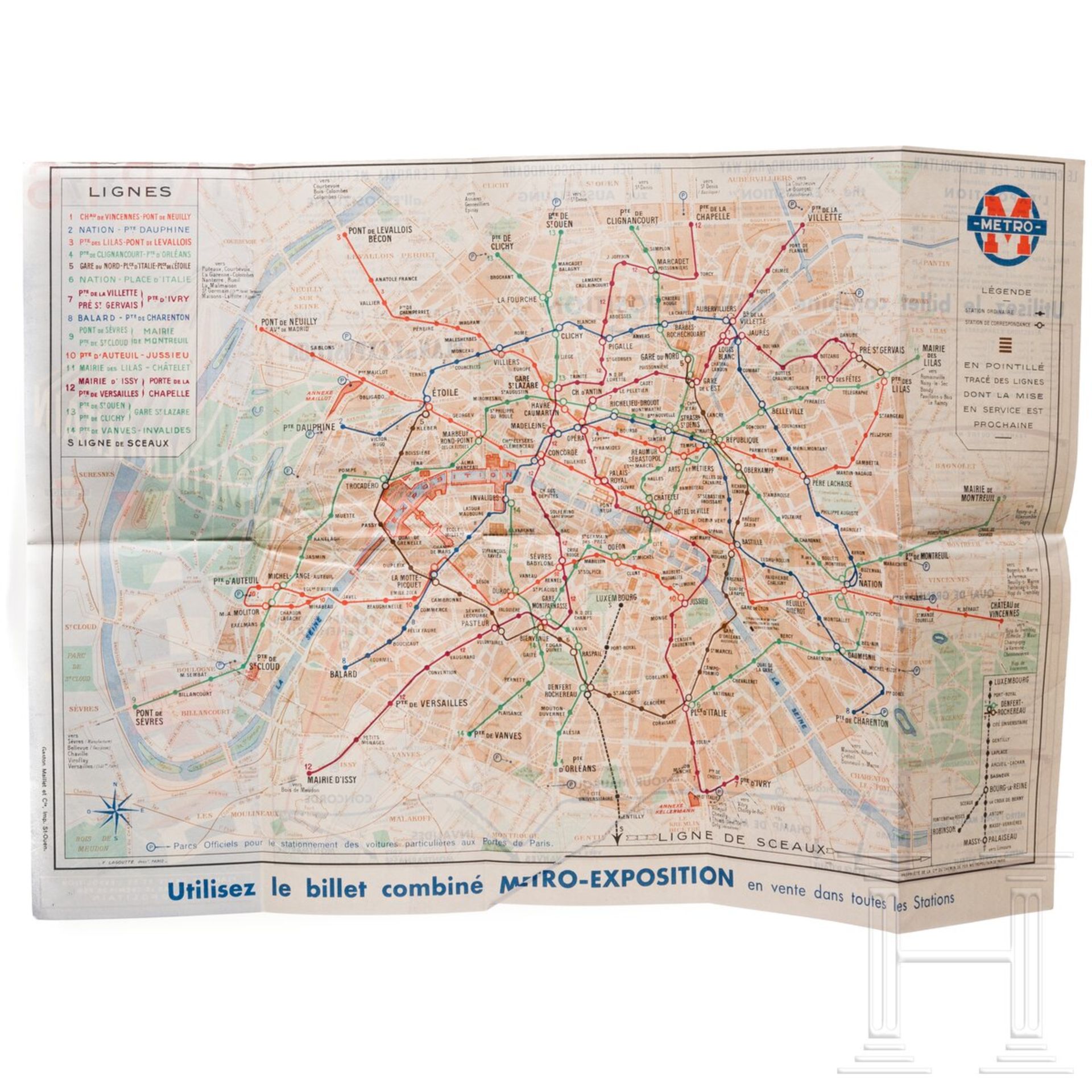 Ausweis, Postkarten und Metro-Mappe zur Weltausstellung in Paris 1937 - Bild 5 aus 6