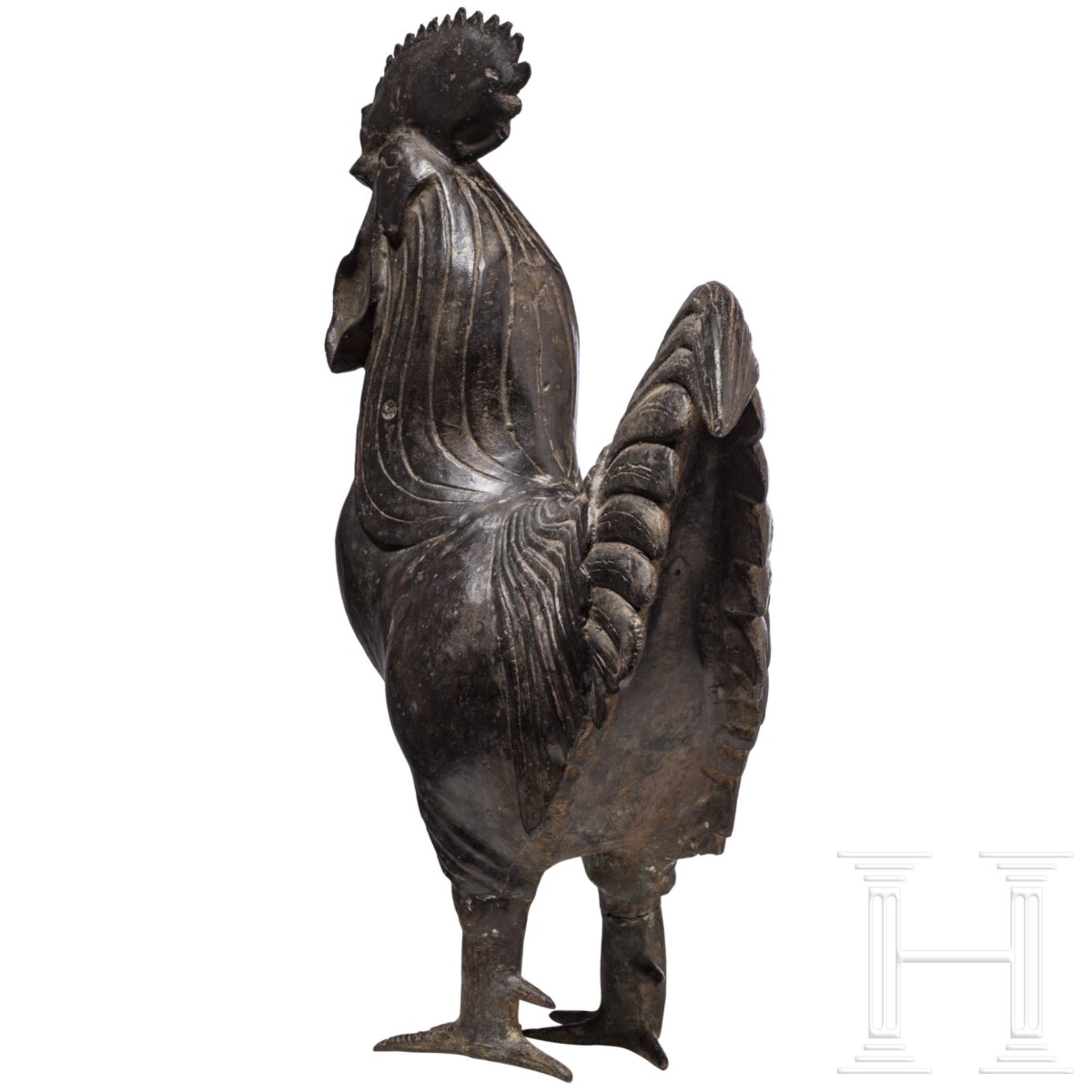 Lebensgroße Bronze eines stehenden Hahnes, Südostasien, 16. Jhdt. - Image 3 of 4