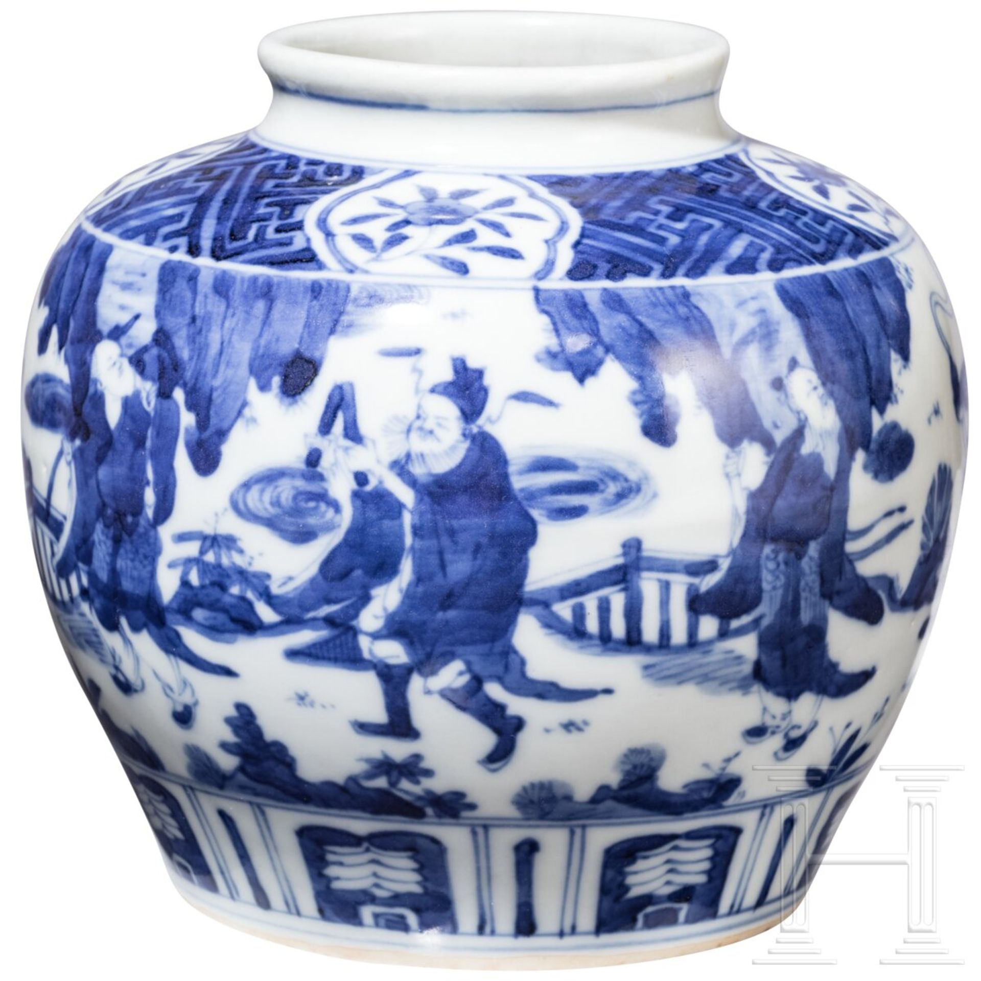 Blau-weiße Vase mit figürlicher Szene mit Wanli-Sechszeichenmarke, China, wahrscheinlich aus dieser - Image 2 of 18