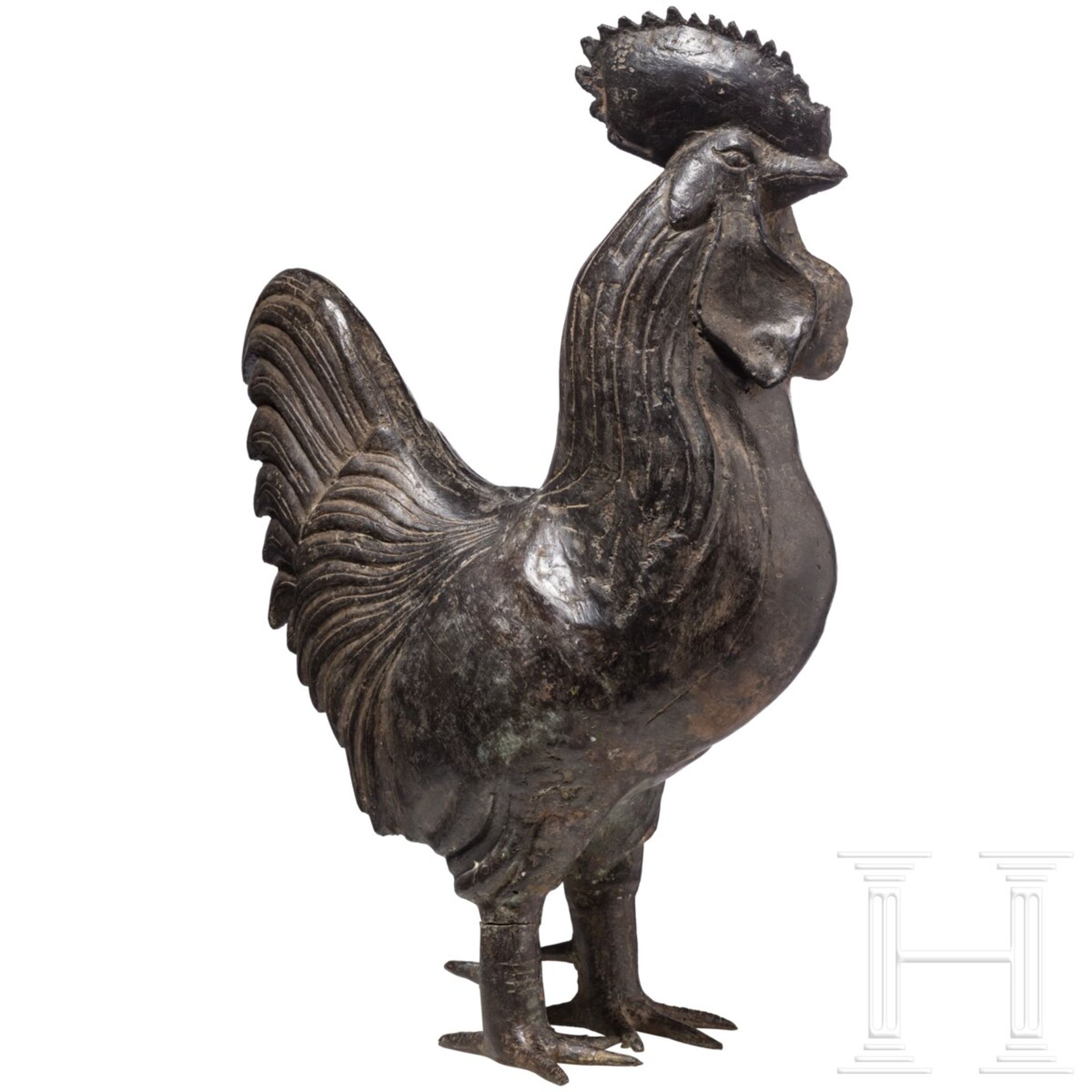 Lebensgroße Bronze eines stehenden Hahnes, Südostasien, 16. Jhdt. - Image 2 of 4