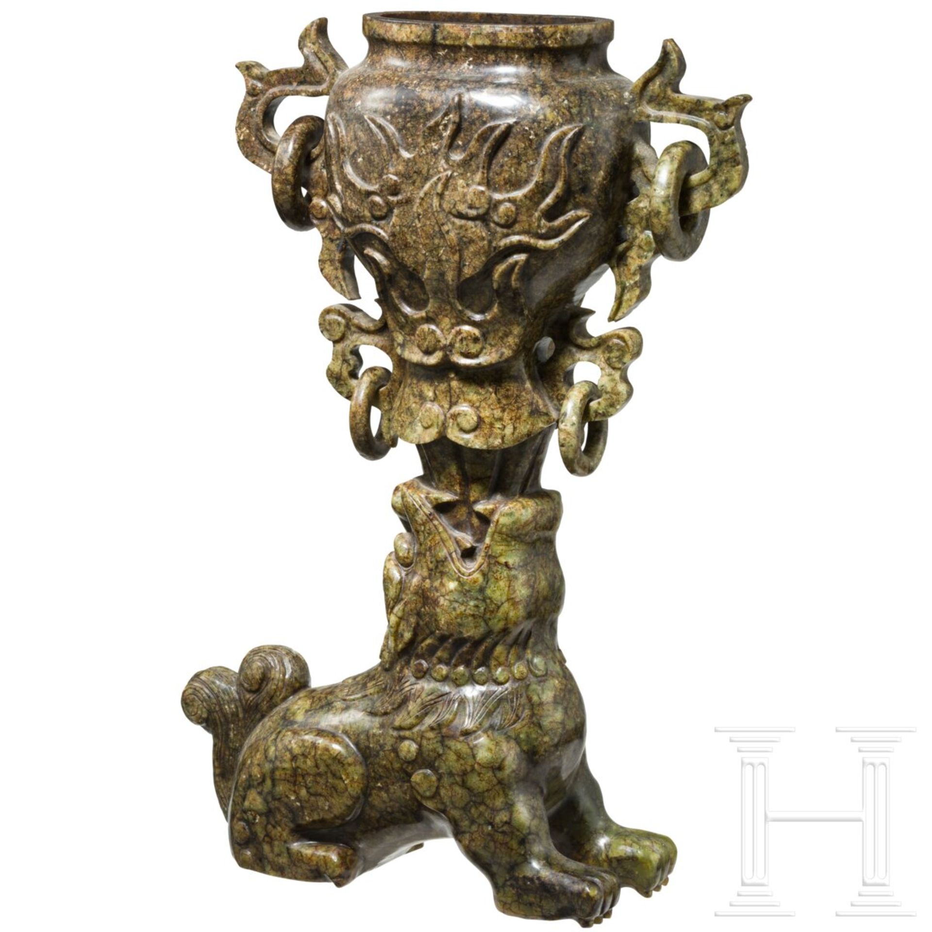 Jade-Foo-Hund mit Vase, China, 20. Jhdt. - Image 3 of 4