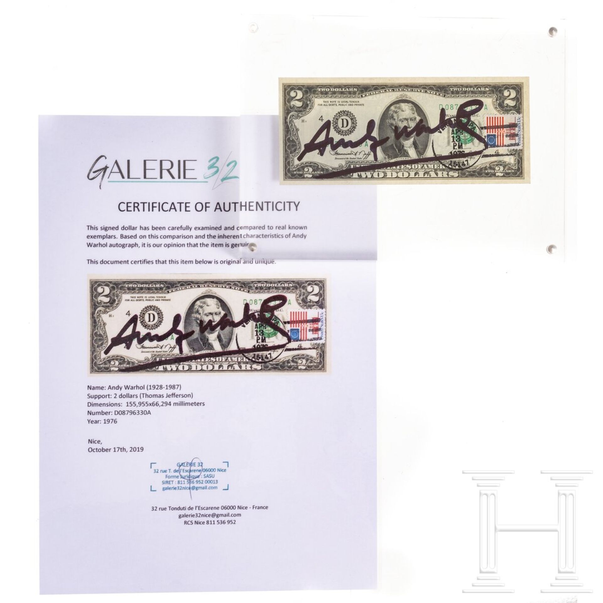 Zwei-Dollar-Schein, signiert "Andy Warhol", 1976 - Image 3 of 3