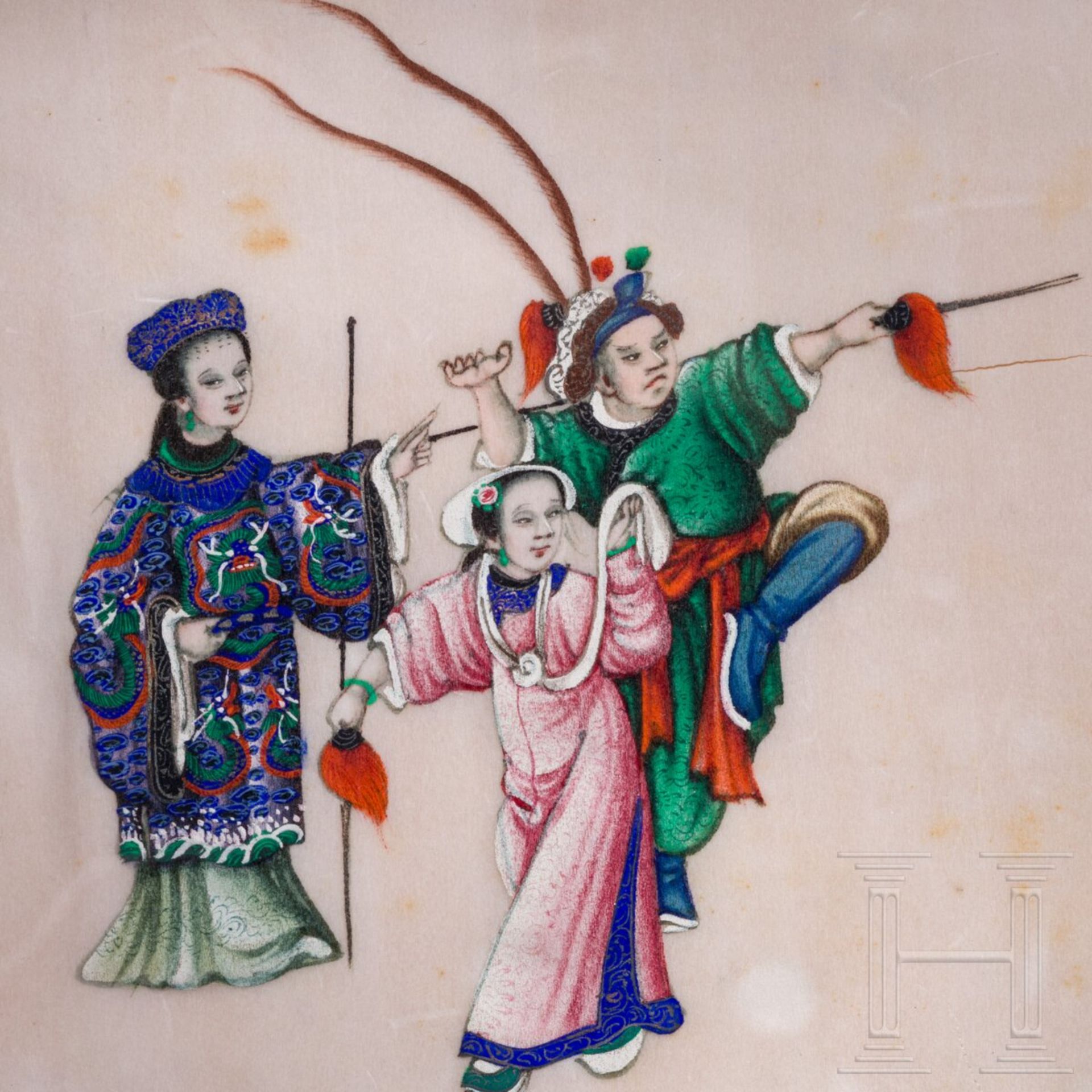 Ein Paar Temperabilder auf Reispapier, China, 18. Jhdt. - Bild 2 aus 9