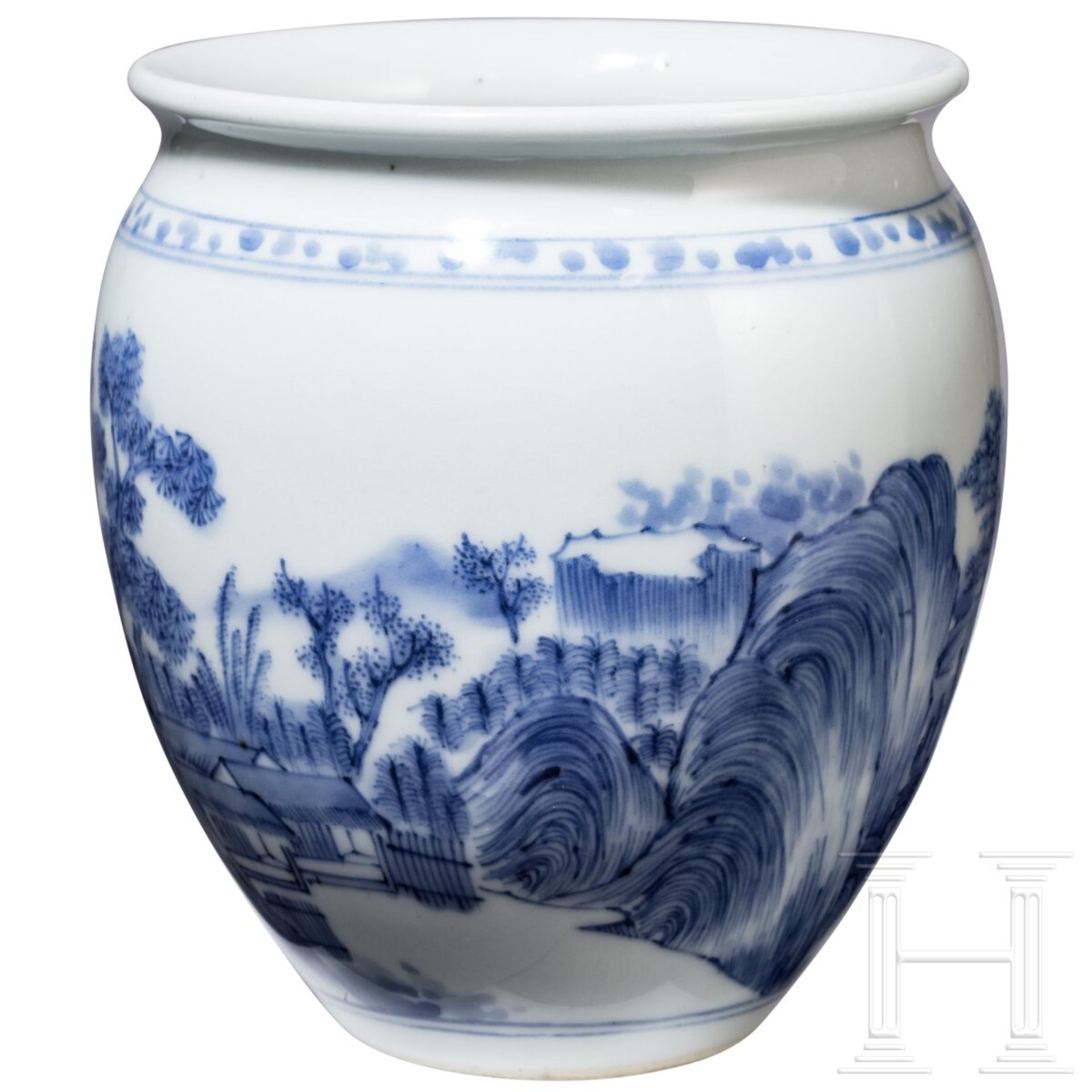 Blau-weiße Vase mit Seenlandschaft, China, wohl Kangxi-Periode (18. Jhdt.) - Bild 3 aus 15