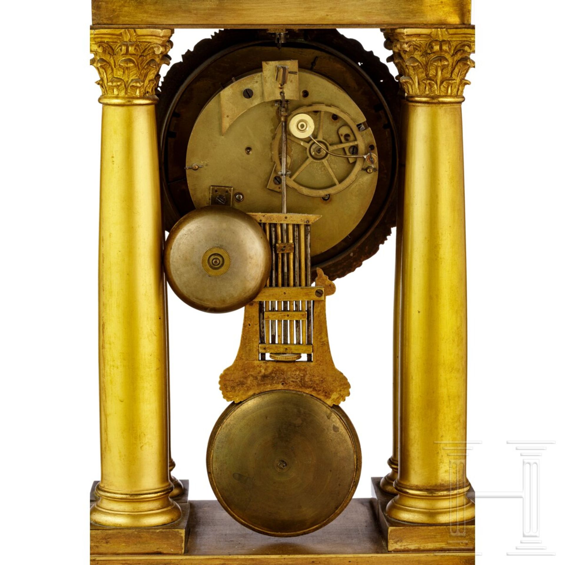 Feuervergoldete Portikus-Uhr, Frankreich, Restorationszeit, um 1820/30 - Image 4 of 4