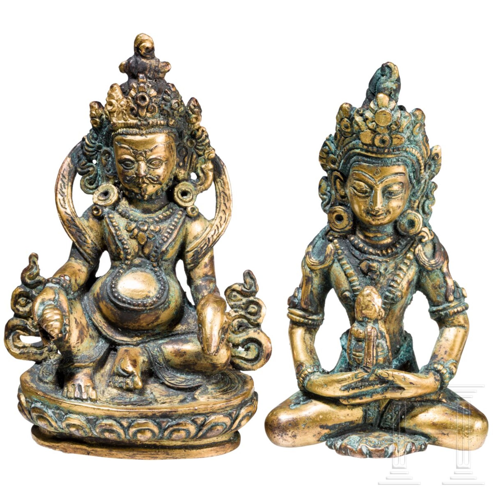 Zwei kleine vergoldete Bodhisattvas, Nepal, 19. Jhdt.