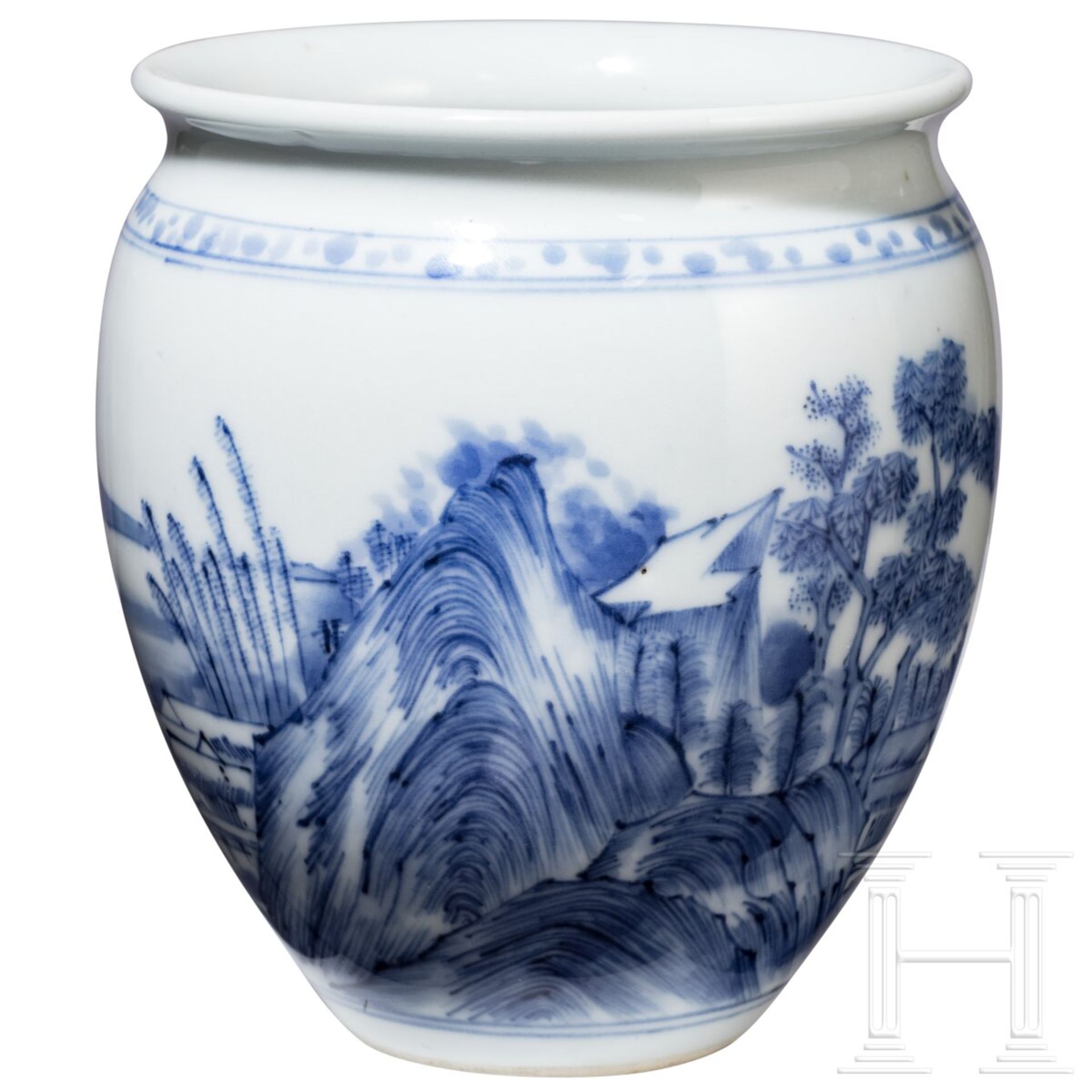 Blau-weiße Vase mit Seenlandschaft, China, wohl Kangxi-Periode (18. Jhdt.) - Bild 2 aus 15