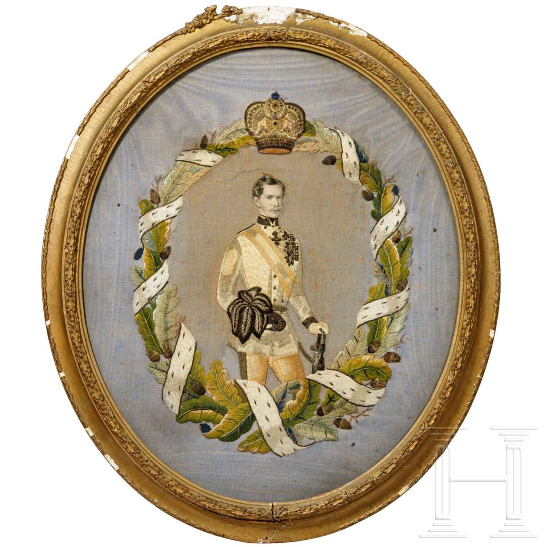Kaiser Franz Joseph I. von Österreich - gesticktes Portrait des jungen Kaisers, um 1850
