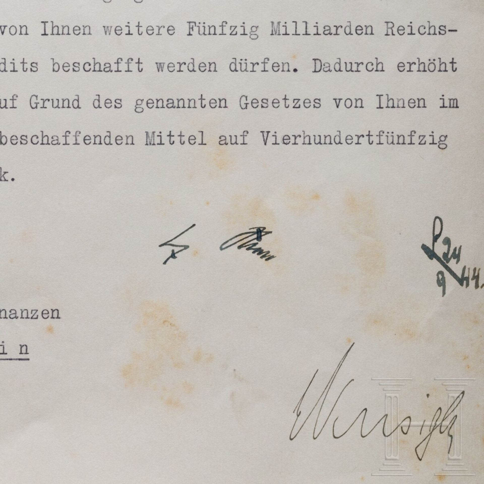 Adolf Hitler - Kreditermächtigung vom 24. September 1944 mit einer Erhöhung von 400 auf 450 Milliard - Bild 2 aus 3