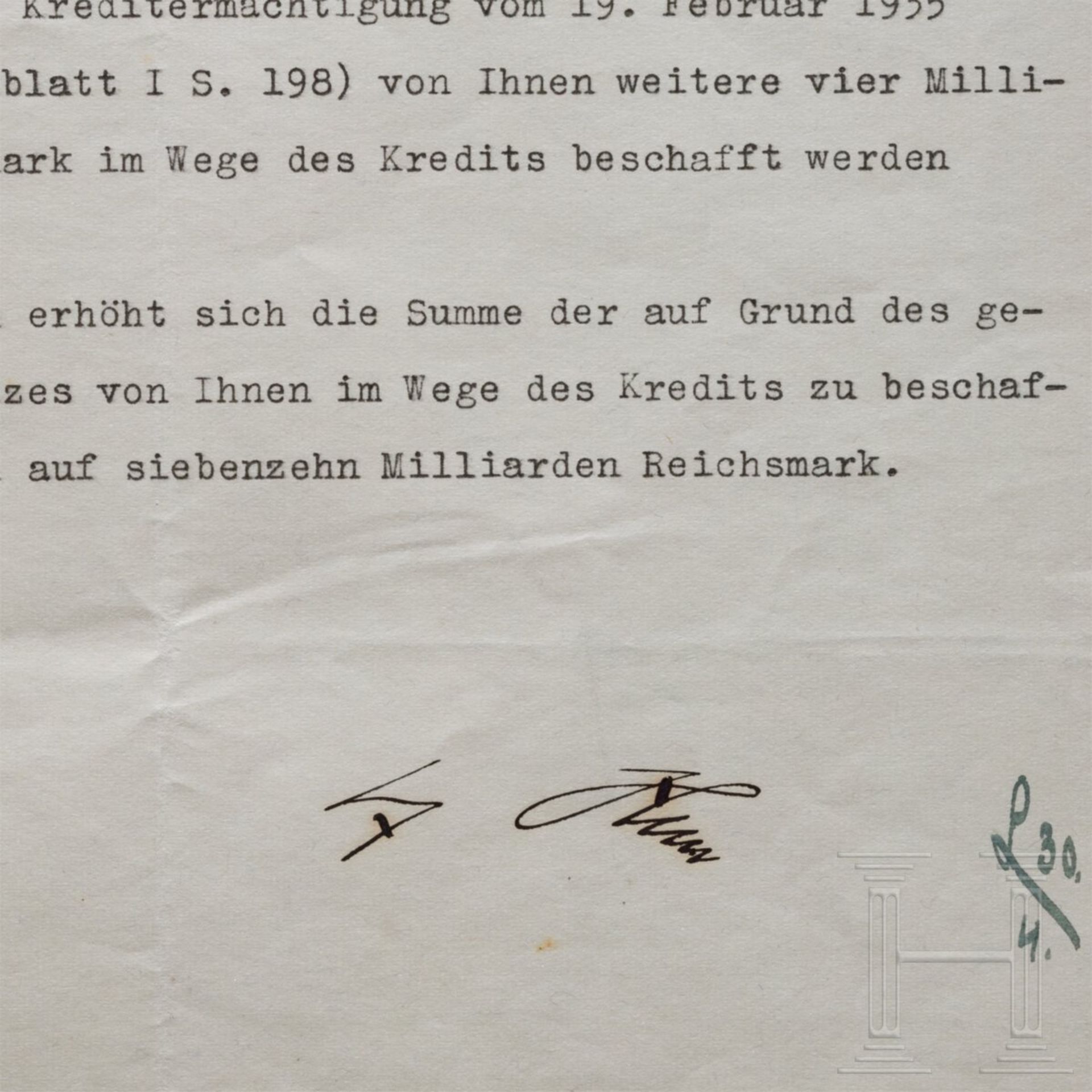 Adolf Hitler - Kreditermächtigung vom 30. April 1938 mit einer Erhöhung von 13 auf 17 Milliarden RM - Image 2 of 2