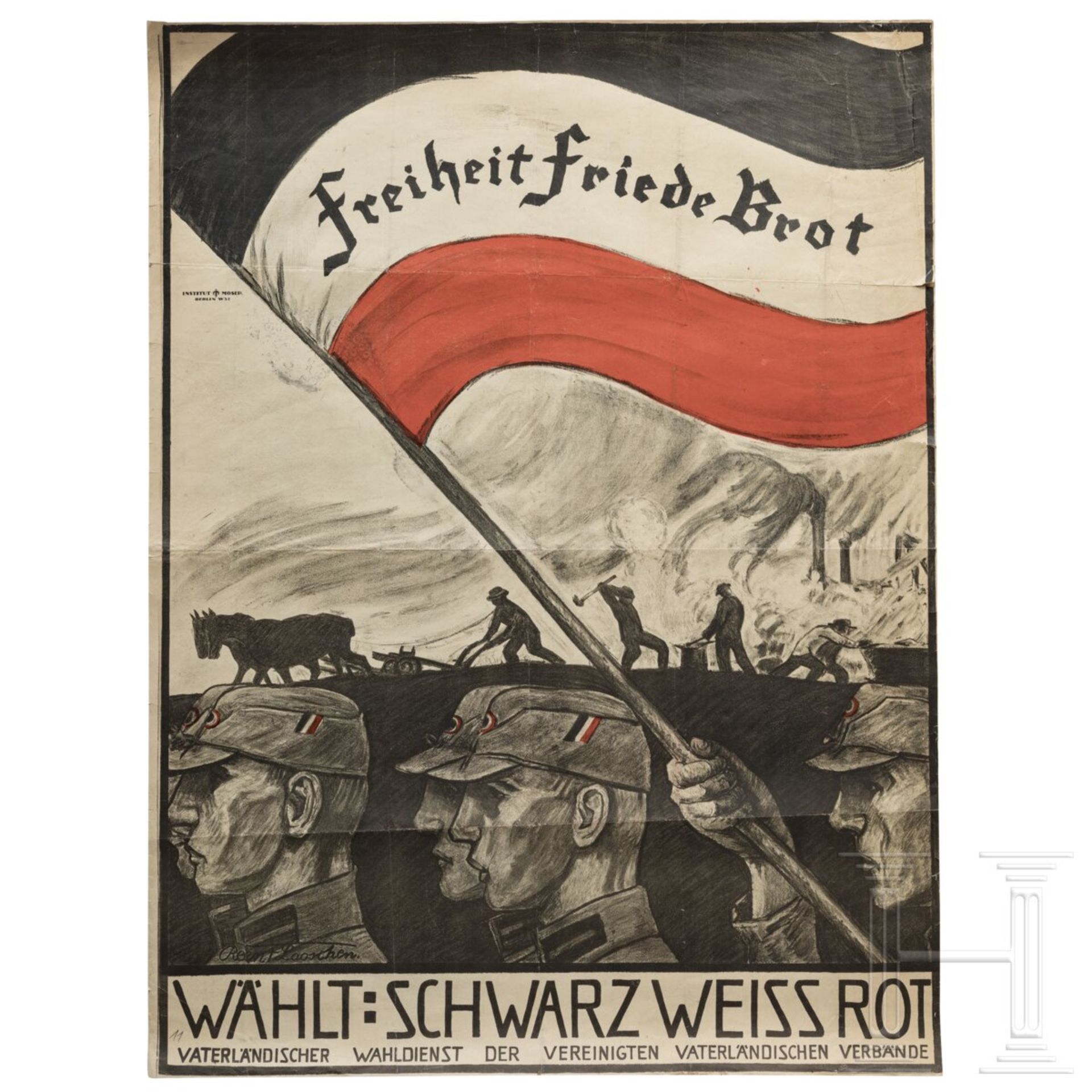 Wahlplakat der Vereinigten Vaterländischen Verbände Deutschlands "Freiheit - Friede - Brot", Reent L