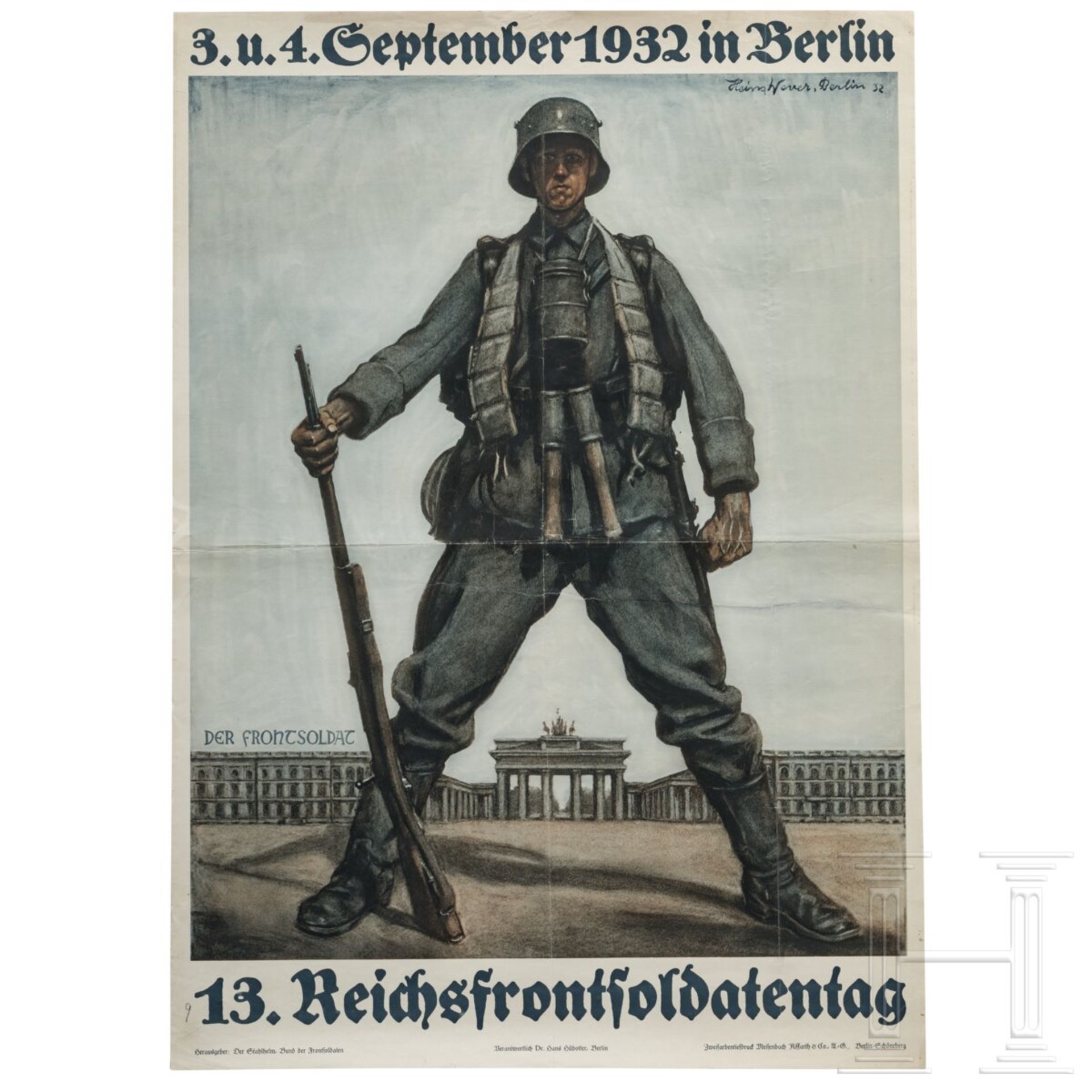 Werbeplakat "Der Stahlhelm - Bund der Frontsoldaten - 13. Reichsfrontsoldatentag - 03. und 04. Septe