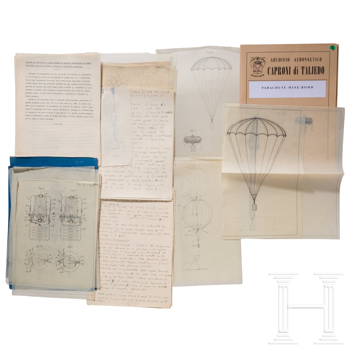 Caproni - Entwürfe einer Fallschirmmine, 1930er/40er Jahre