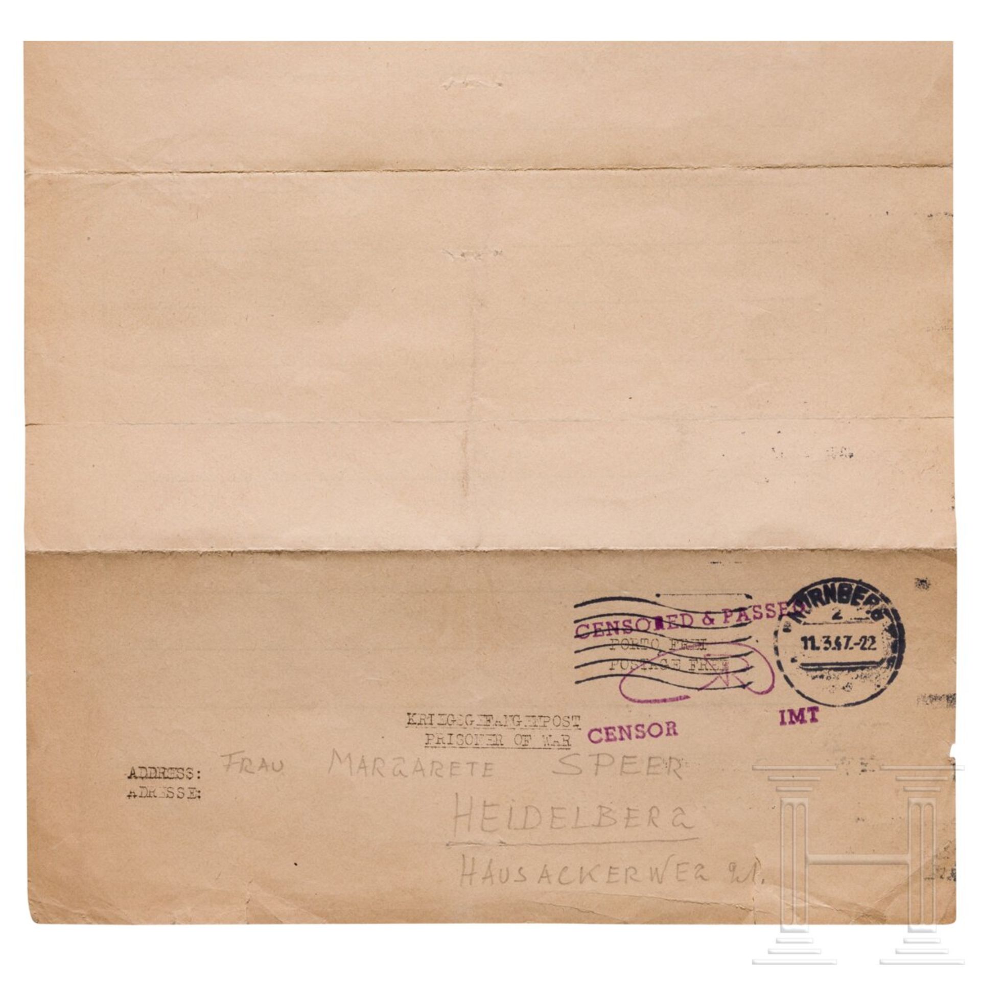 Albert Speer - zwei Briefe an seine Frau, POW, Nürnberg, 1947 - Image 3 of 6