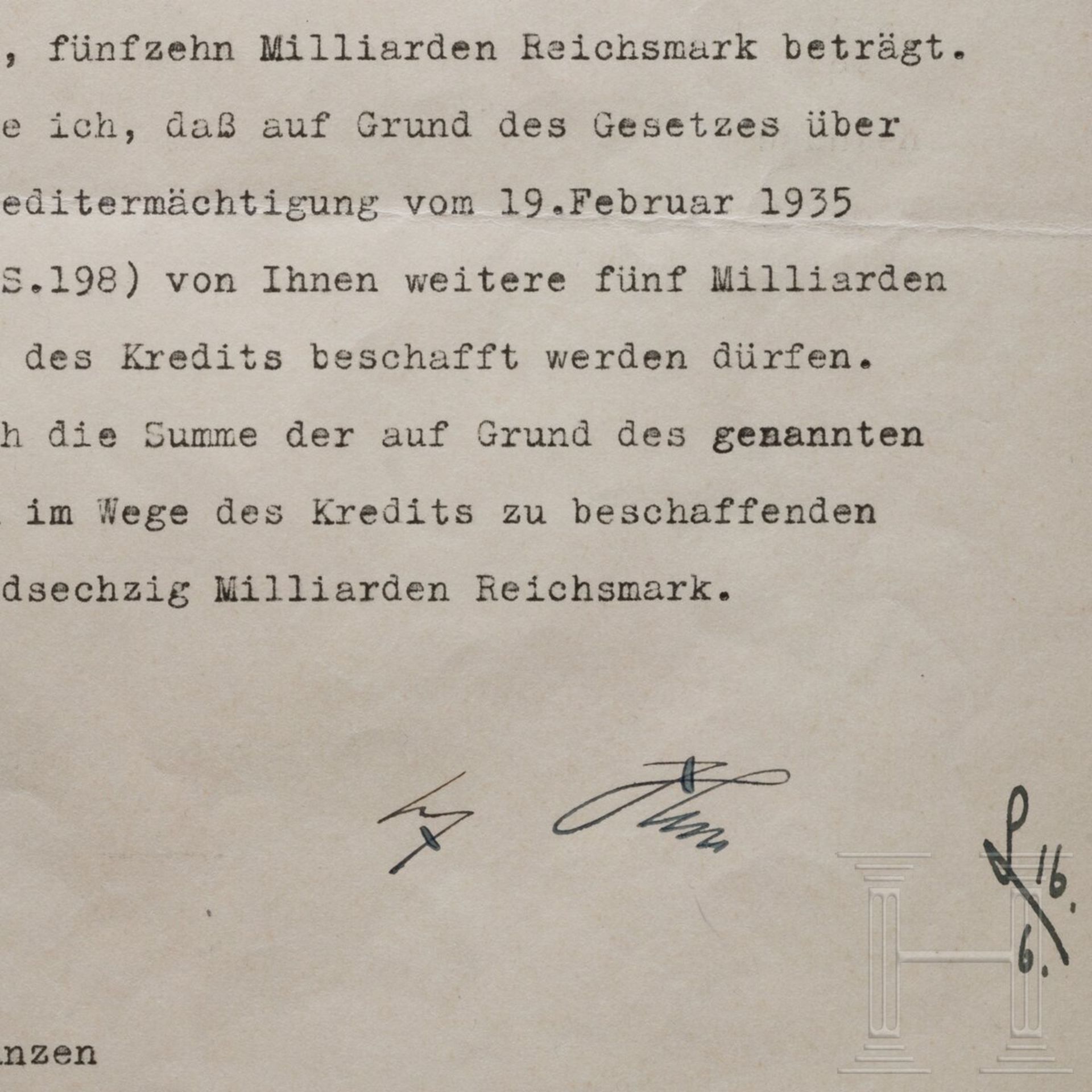 Adolf Hitler - Kreditermächtigung vom 16. Juni 1940 mit einer Erhöhung von 61 auf 66 Milliarden RM - Image 2 of 3