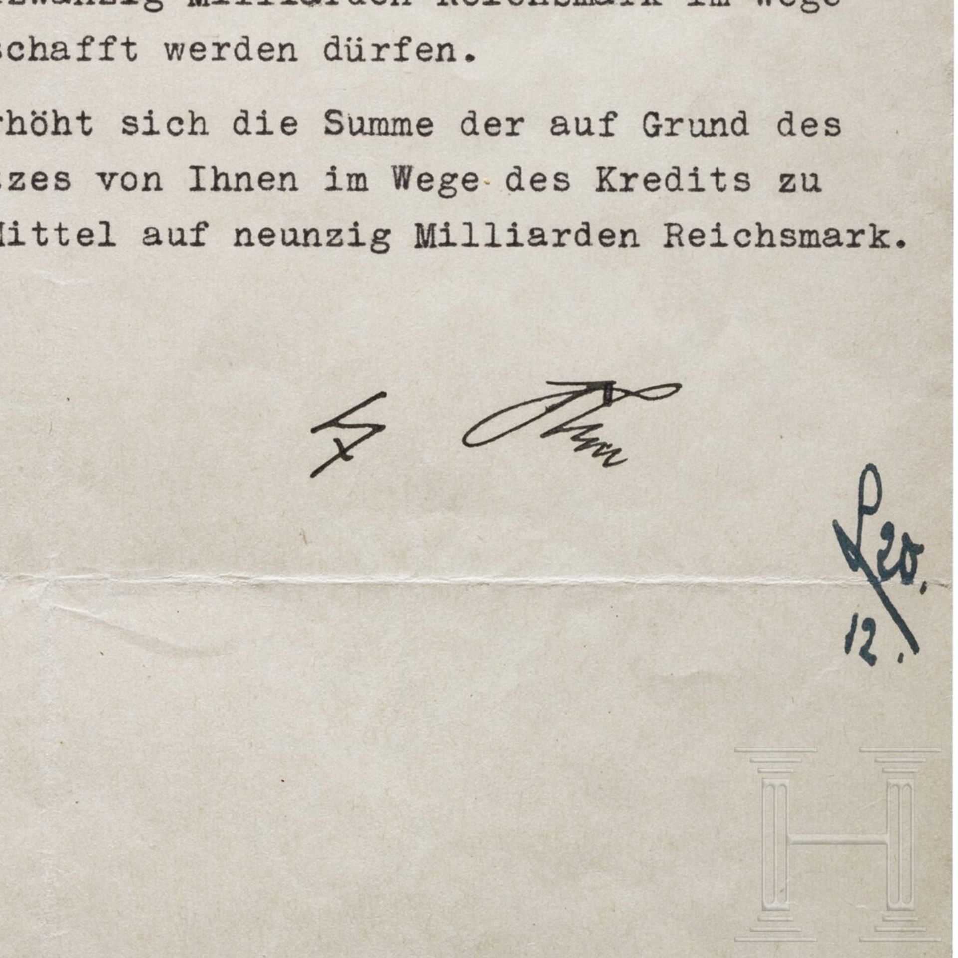 Adolf Hitler - Kreditermächtigung vom 20. Dezember 1940 mit einer Erhöhung von 66 auf 90 Milliarden  - Bild 3 aus 3