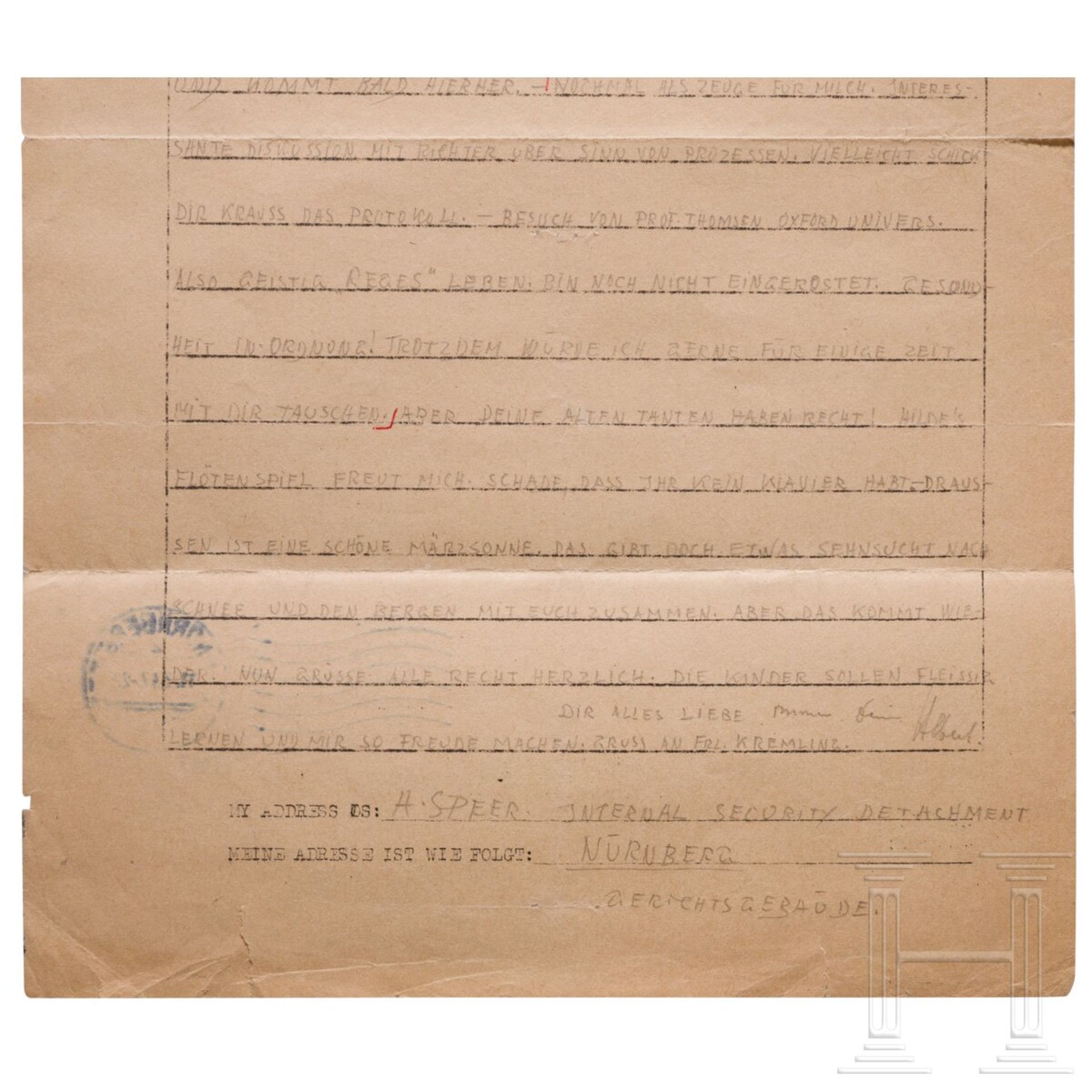 Albert Speer - zwei Briefe an seine Frau, POW, Nürnberg, 1947 - Image 6 of 6