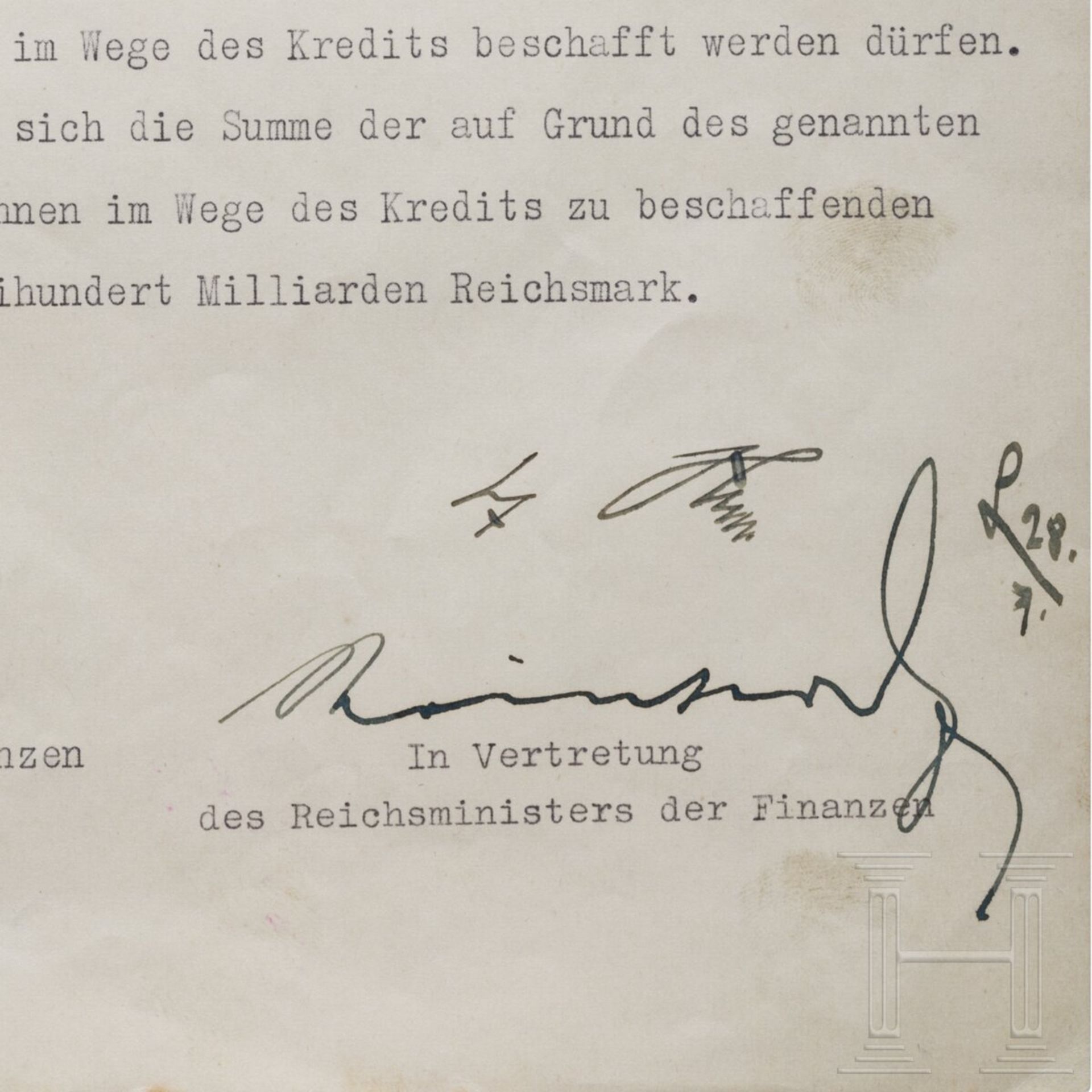 Adolf Hitler - Kreditermächtigung vom 28. Juli 1942 mit einer Erhöhung von 130 auf 200 Milliarden RM - Bild 3 aus 3