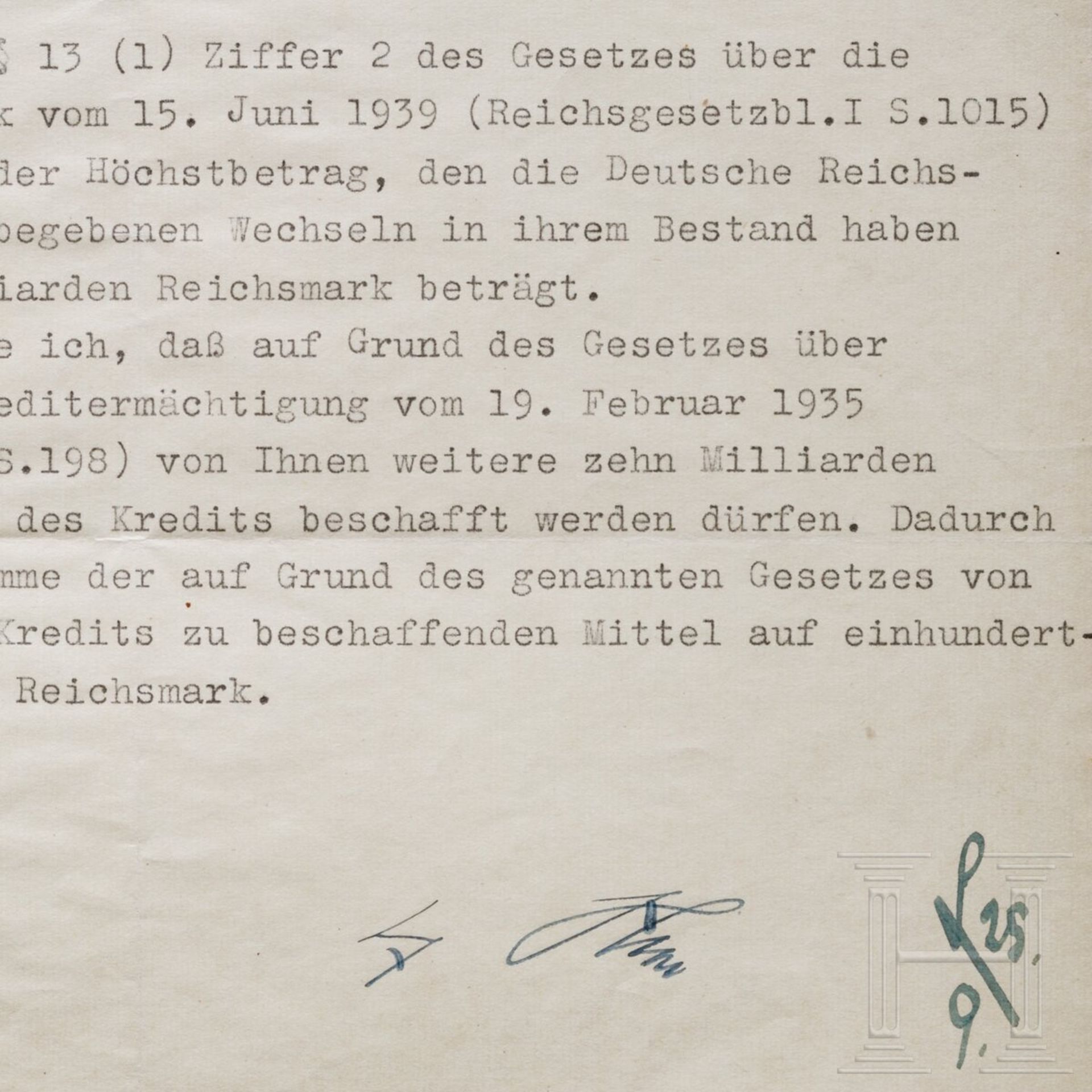 Adolf Hitler - Kreditermächtigung vom 25. September 1941 mit einer Erhöhung von 120 auf 130 Milliard - Image 2 of 3