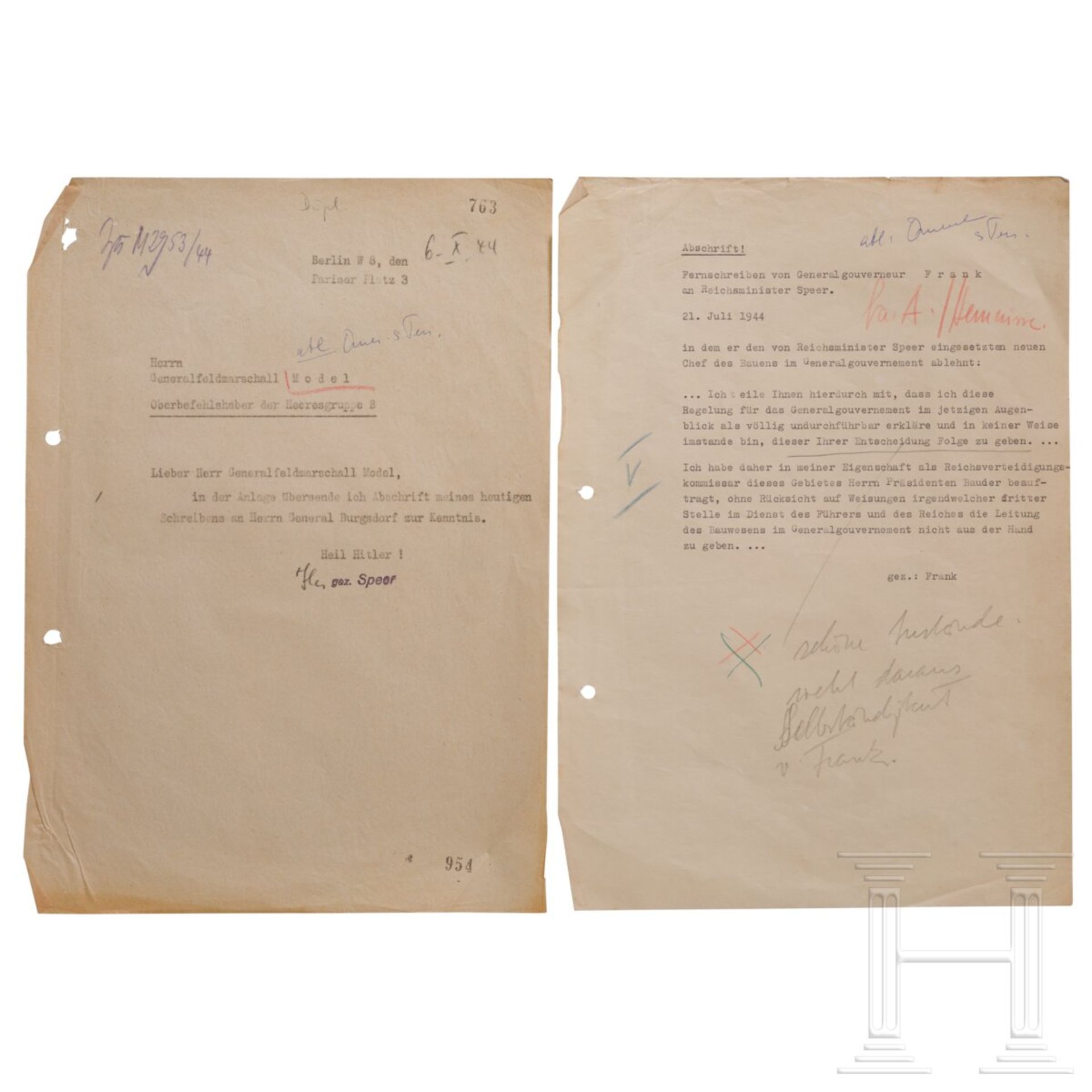 Albert Speer - fünf Schreiben an die SS-Obergruppenführer Karl Frank und Max Jüttner sowie GFM Walte - Bild 3 aus 5