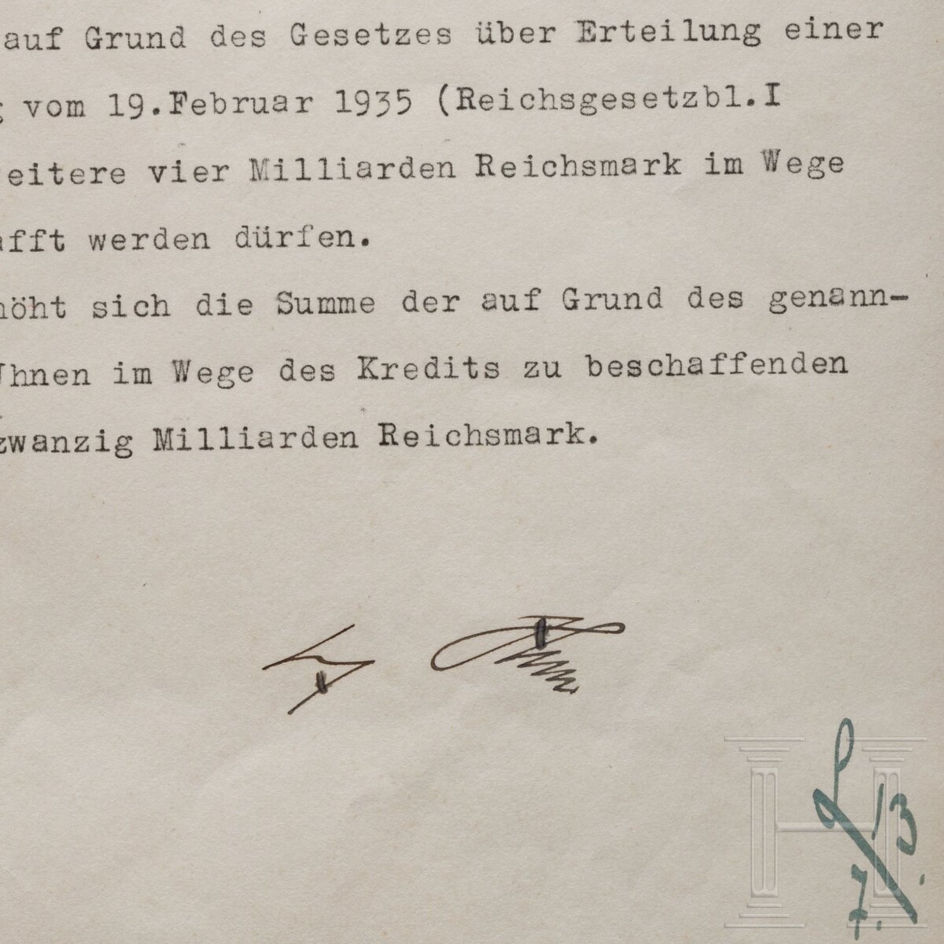 Adolf Hitler - Kreditermächtigung vom 13. Juli 1938 mit einer Erhöhung von 17 auf 21 Milliarden RM - Image 2 of 3
