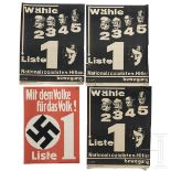Vier frühe Wahlplakate der NS-Hitler-Bewegung, u.a. "Wähle Liste 1 - Mit dem Volke für das Volk", um