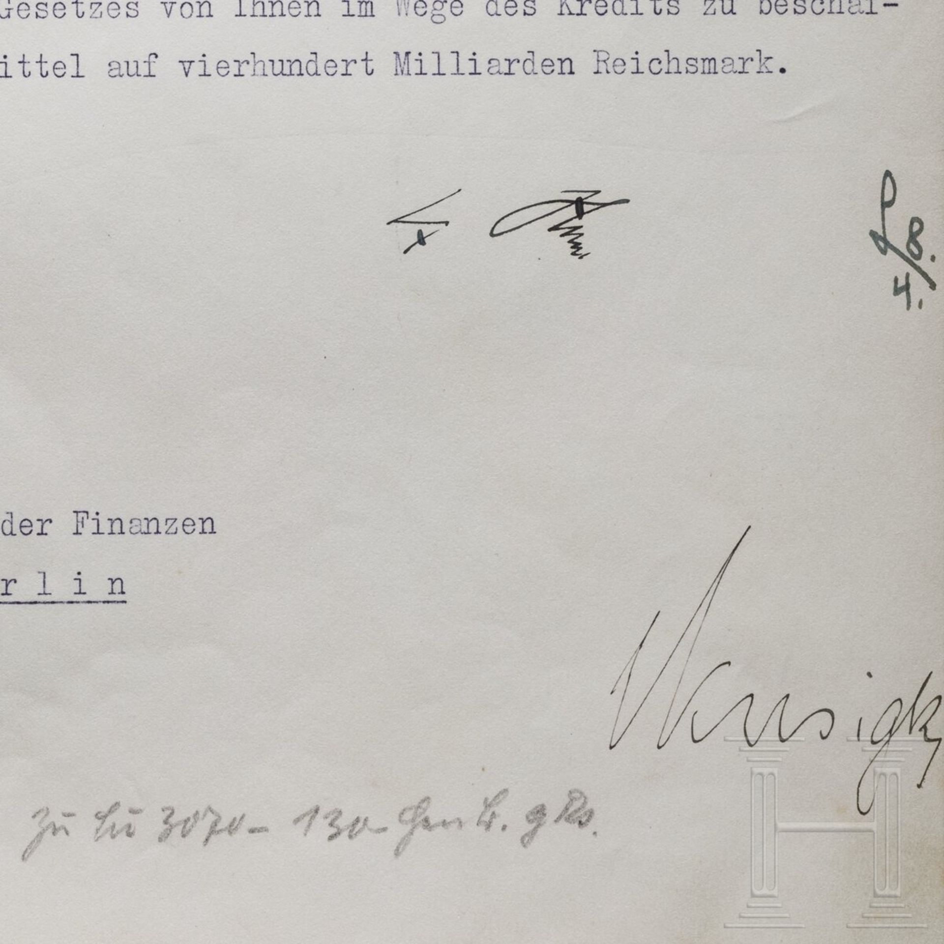 Adolf Hitler - Kreditermächtigung vom 8. April 1944 mit einer Erhöhung von 310 auf 400 Milliarden RM - Image 3 of 3
